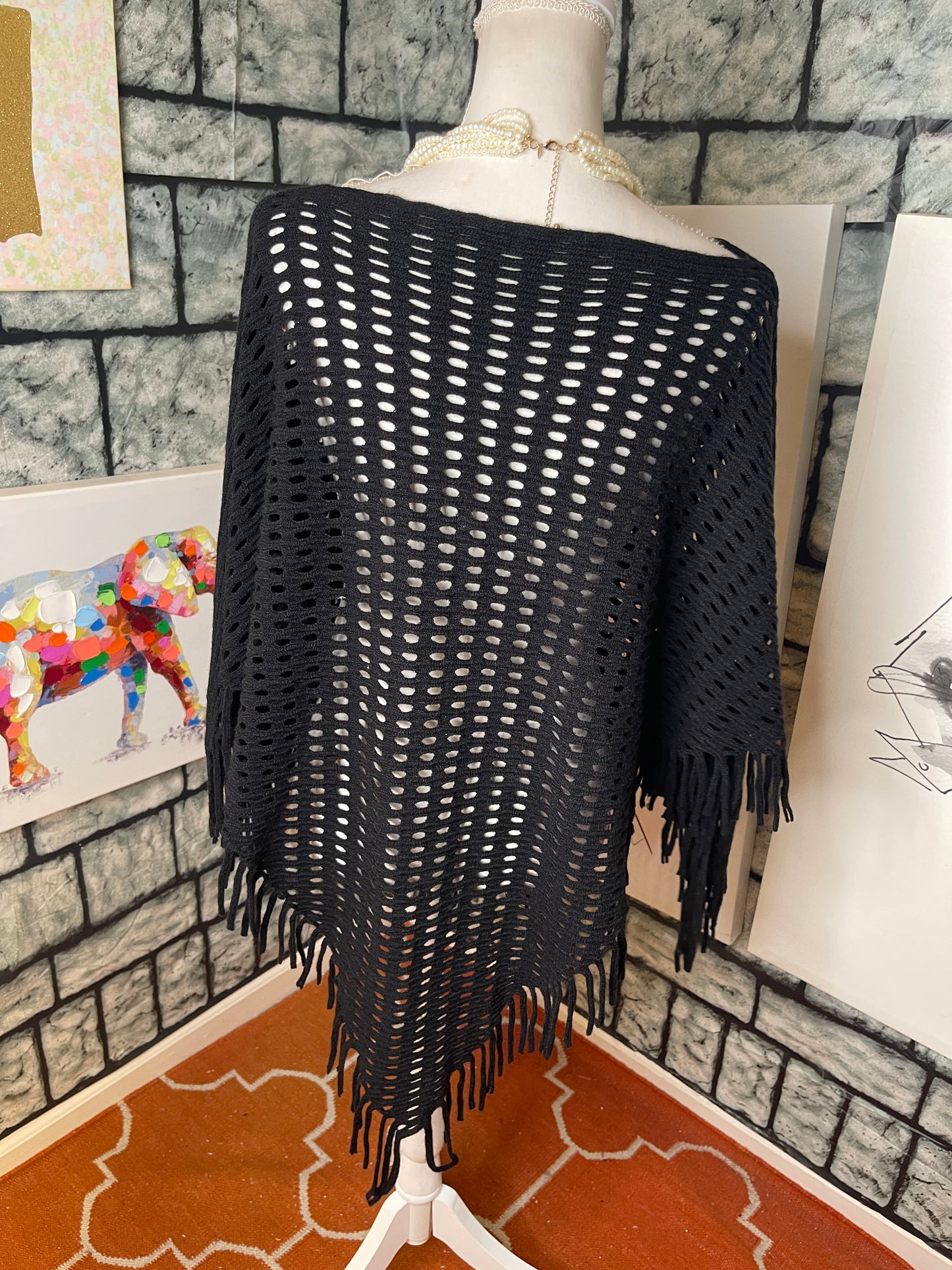 Black Fringe Cover Up Women sz One Size (say it fits up to Large)
