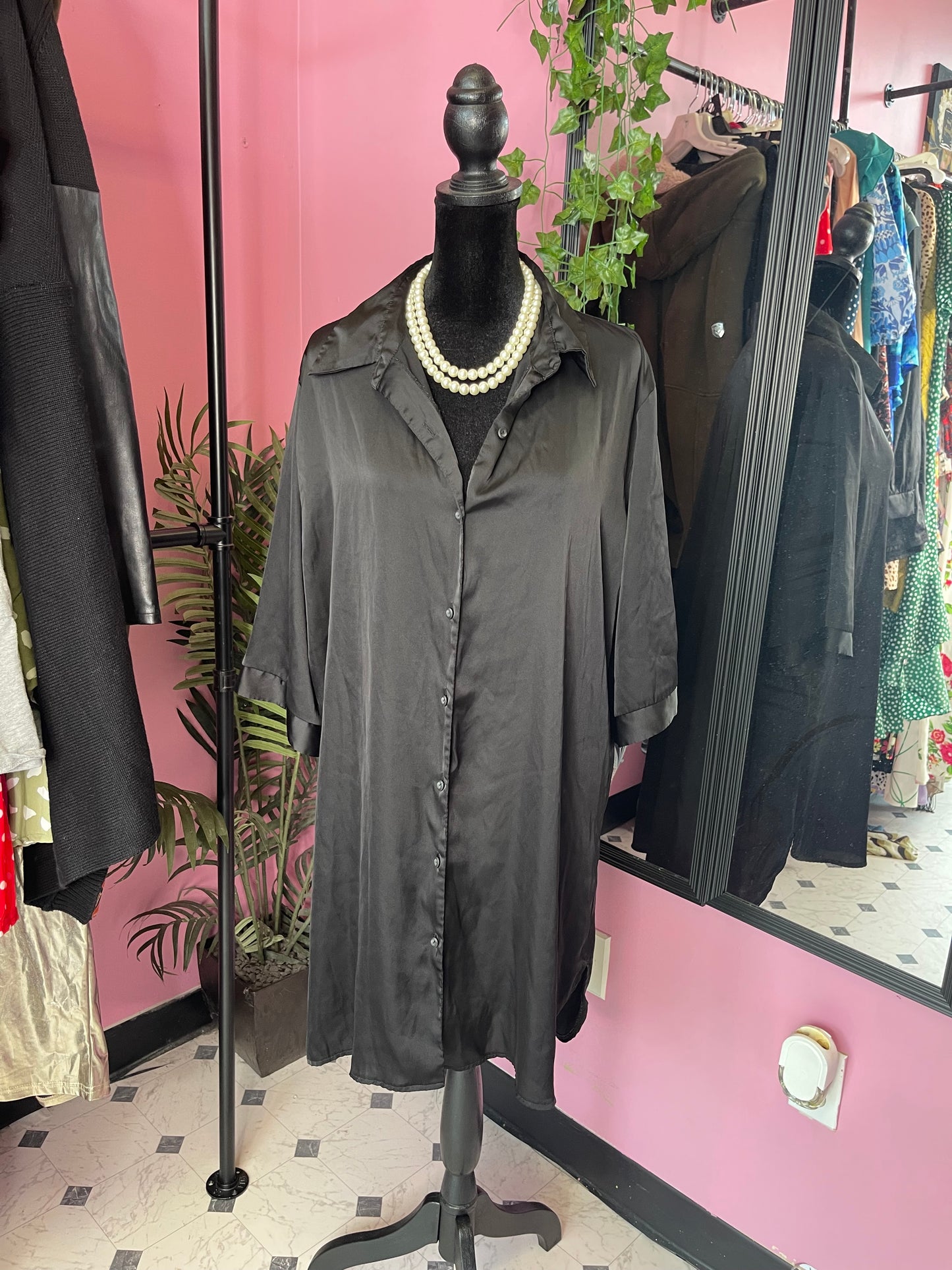 Ekouaer Black Shirt Dress Women sz XL