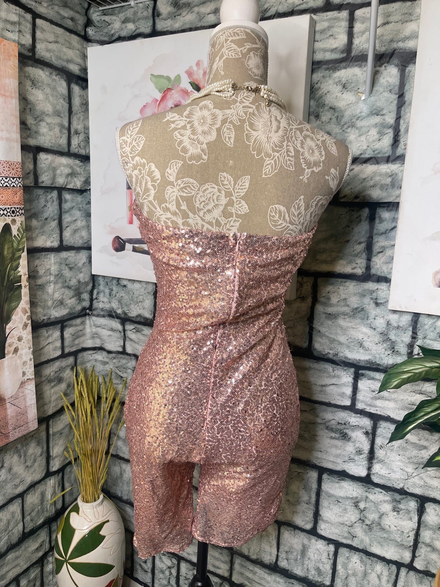 Pink Sequin Romper Women sz Large