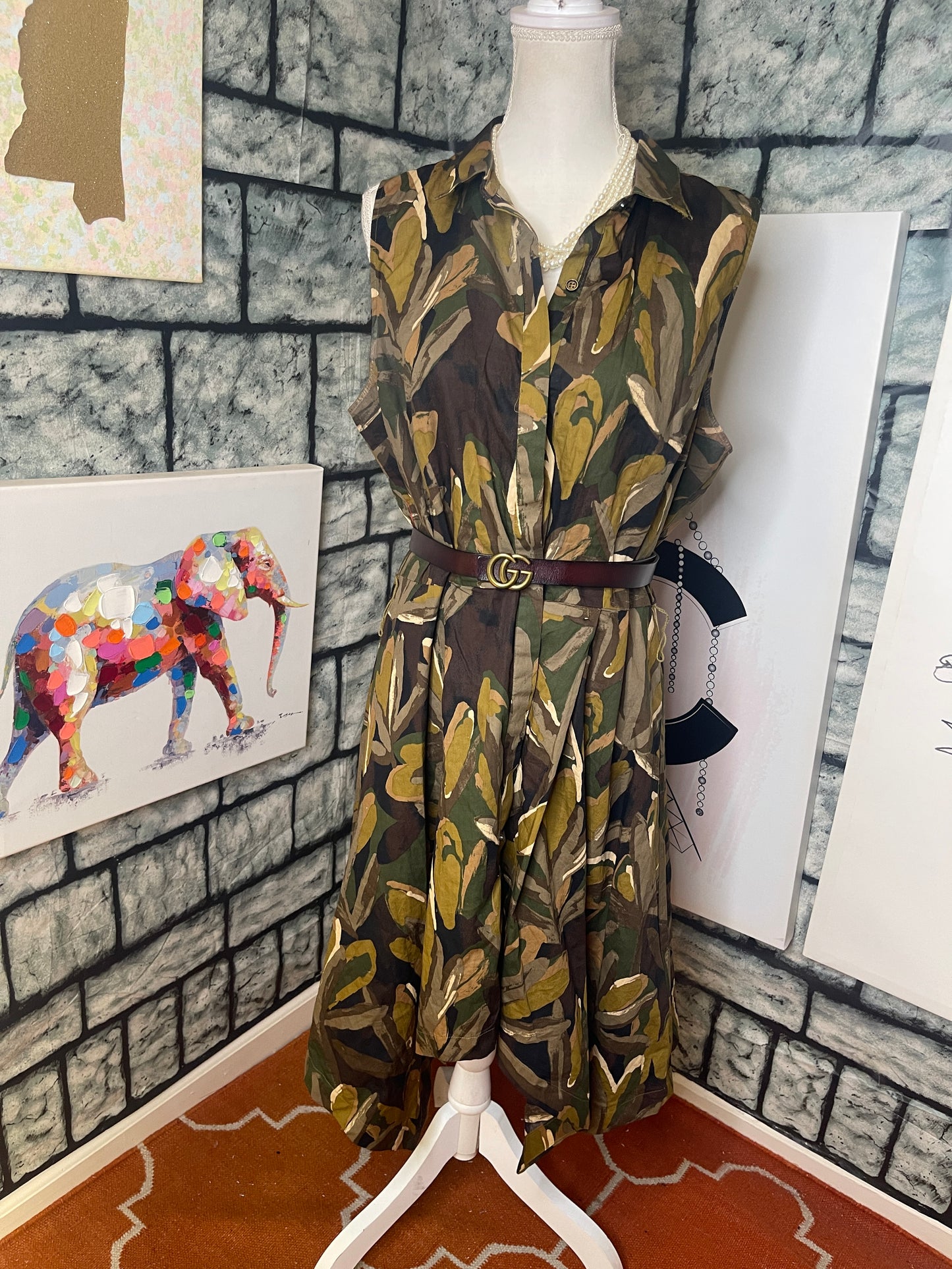 Who What Wear Green Camo Dress Women sz XL (no belt)