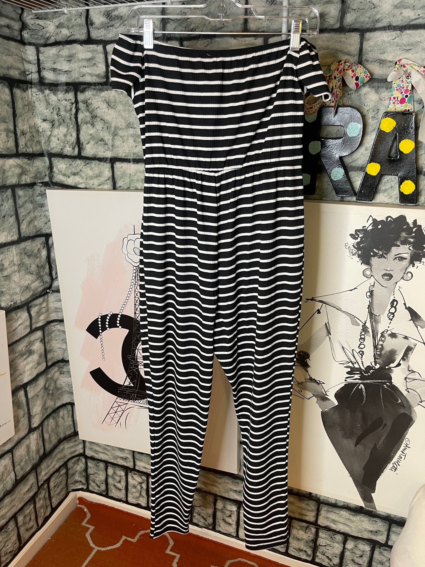 Shein Black White Jumpsuit Women sz Medium
