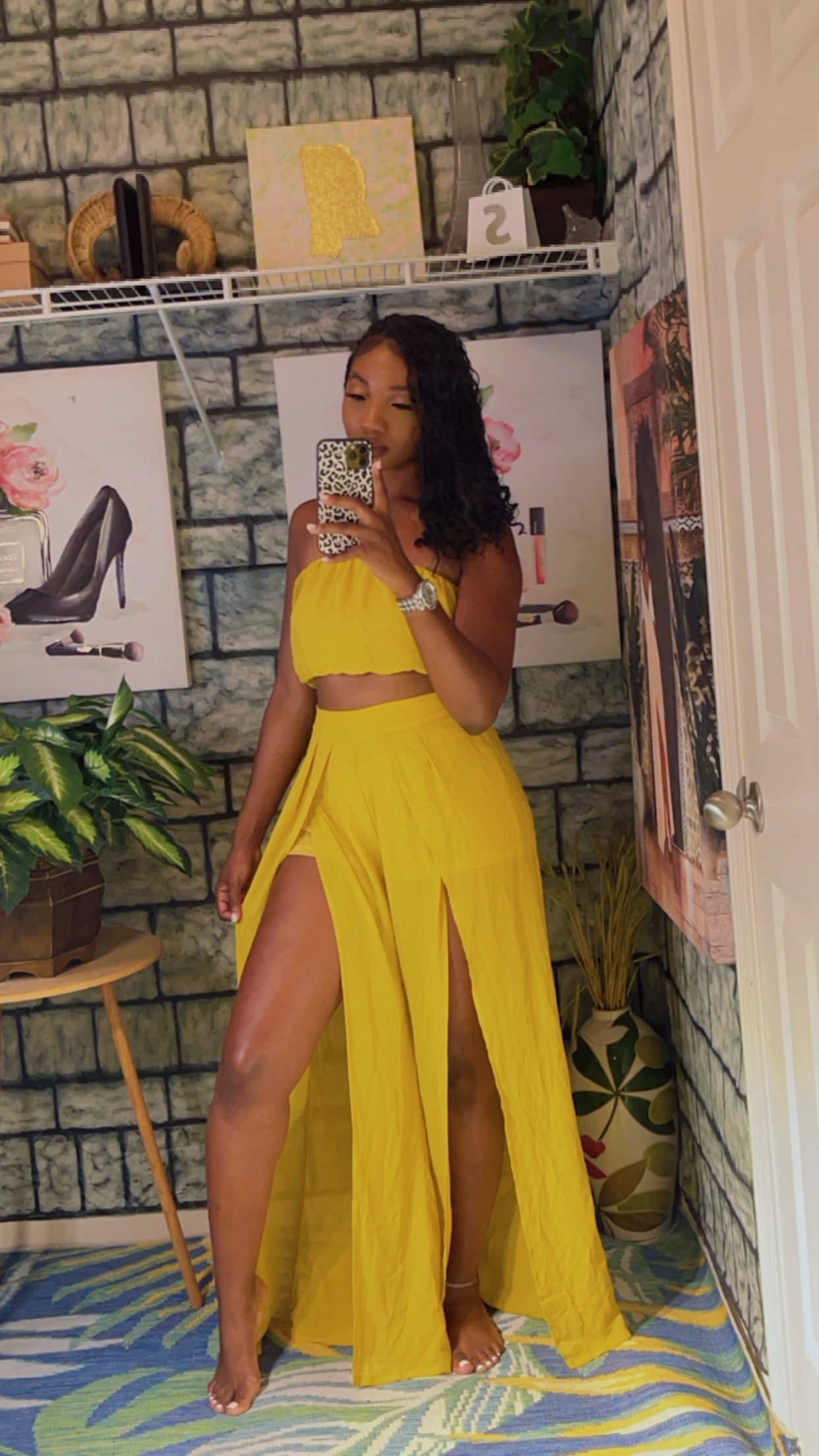 Miss Ave Yellow 2 piece pants Set Women sz Medium