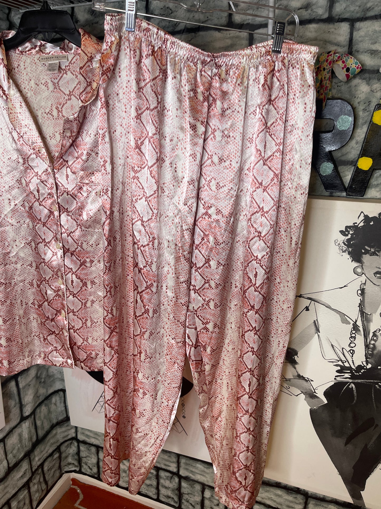 Morgan Taylor Pink Gray 2 Piece Pants Sleepwear Women sz 2XL