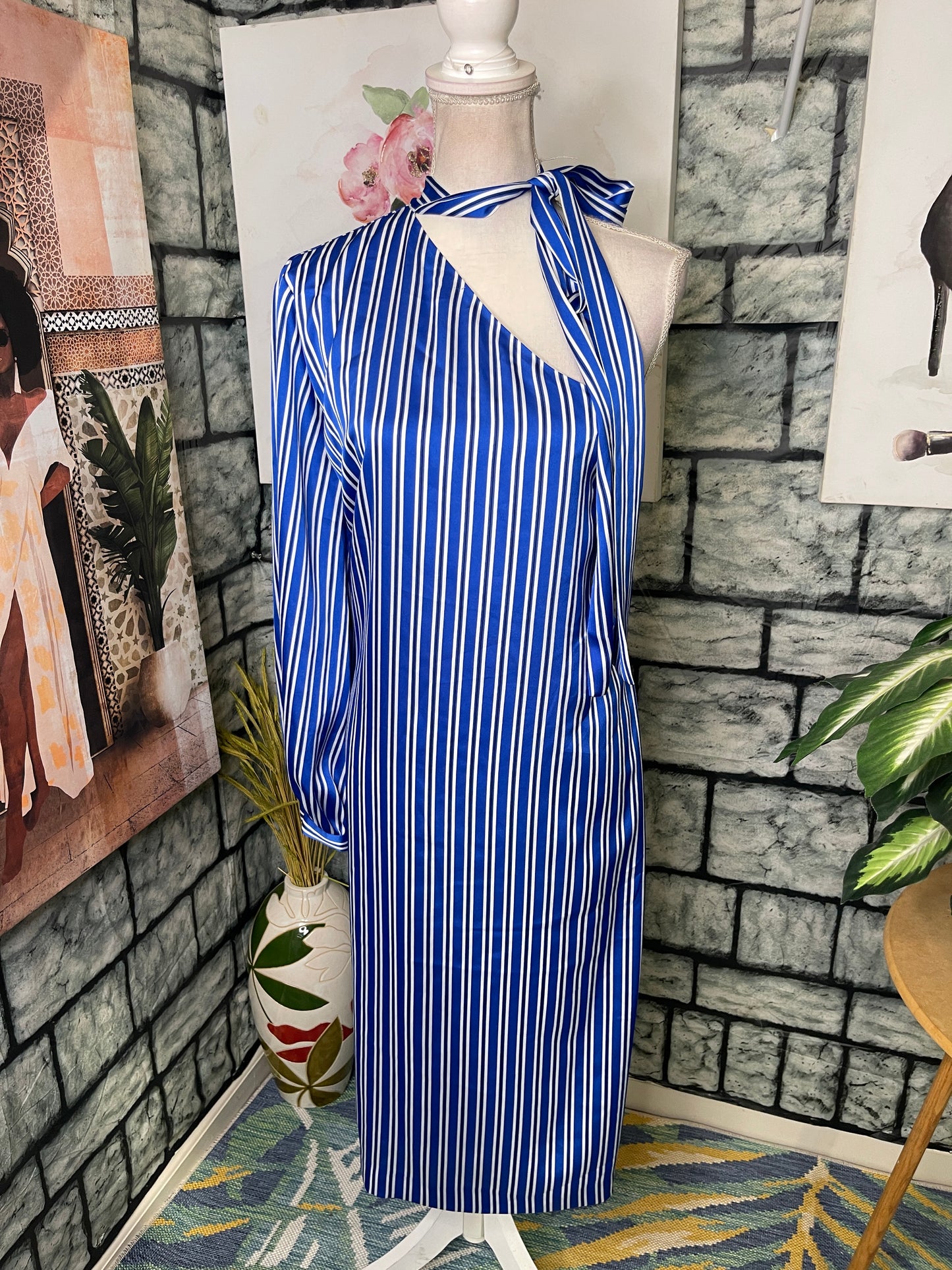 Banana Republic Blue White Dress Women sz 14