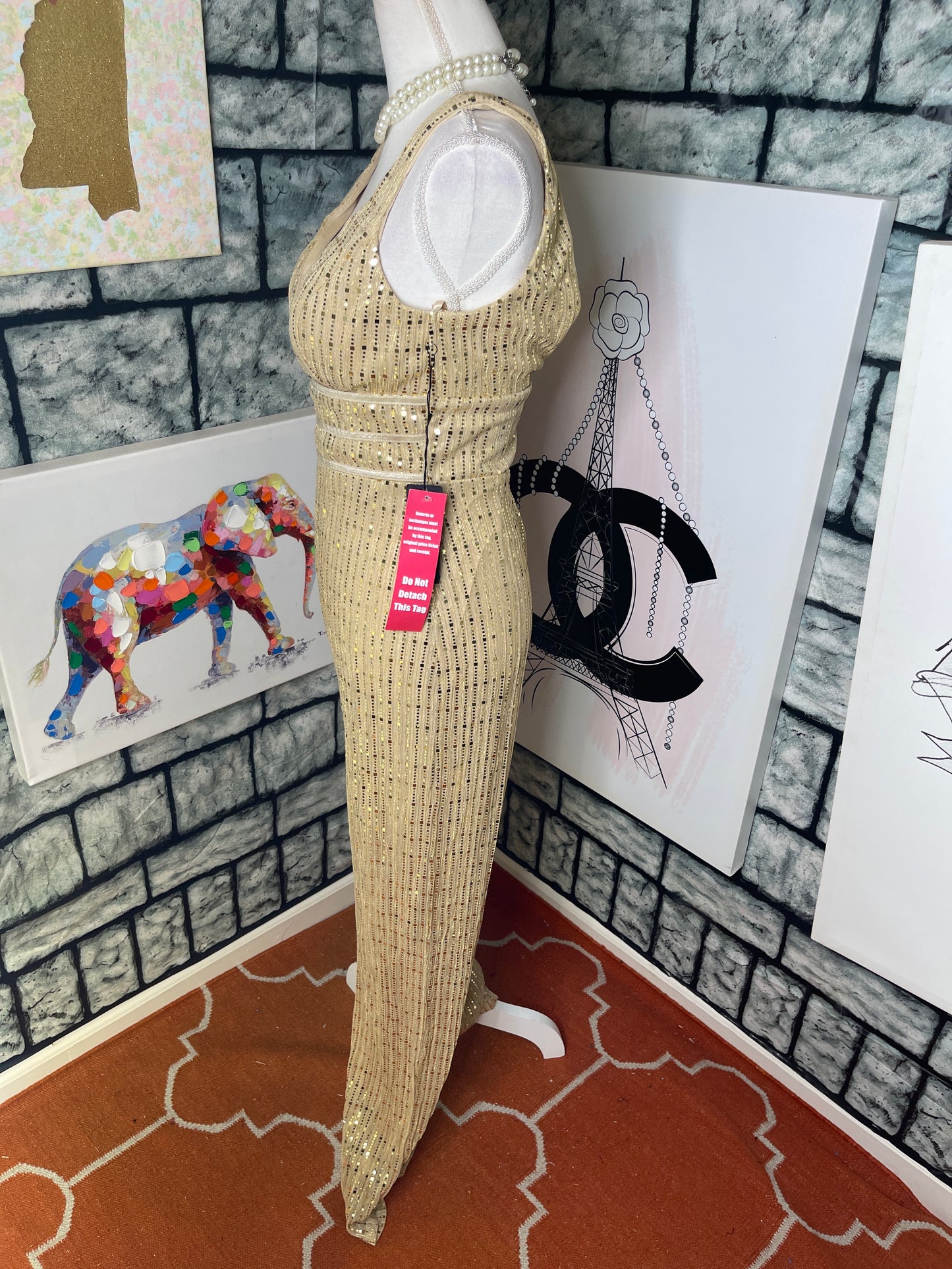 New city triangles tan jumpsuit women sz 7