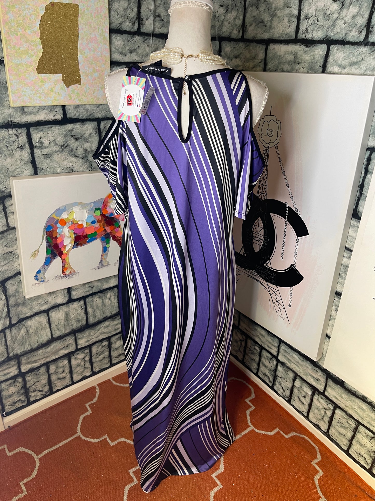 NEW Ashley Stewart Purple Black and White Dress Women Sz 14/16