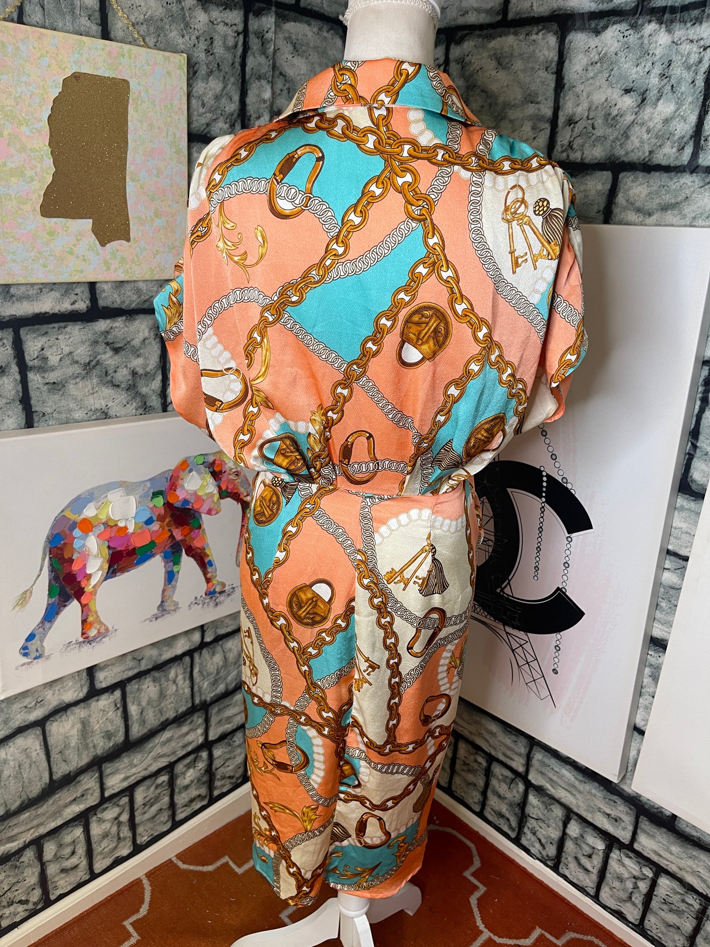 Miss Avenue Pink Blue Button Dress Women sz Medium