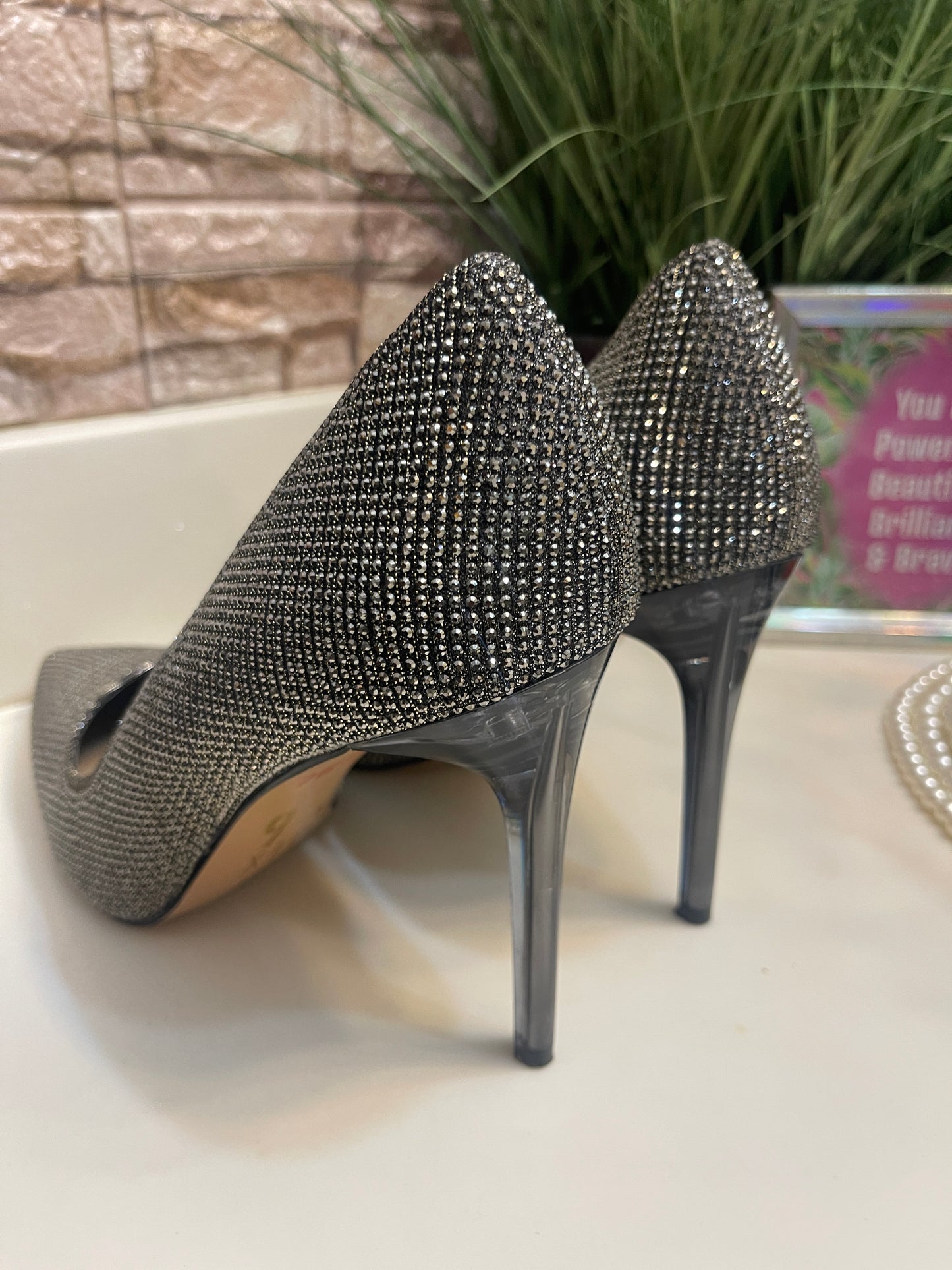 Mix No.6 Gray Rhinestone Heels Women sz 11