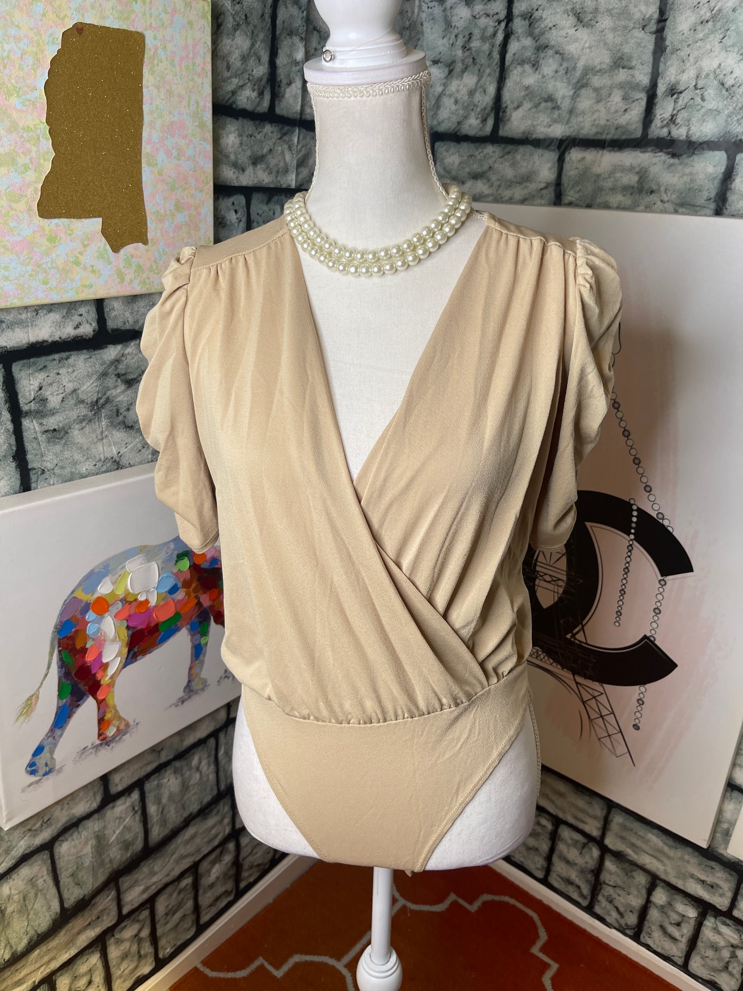 Rosebell tan bodysuit blouse women sz medium