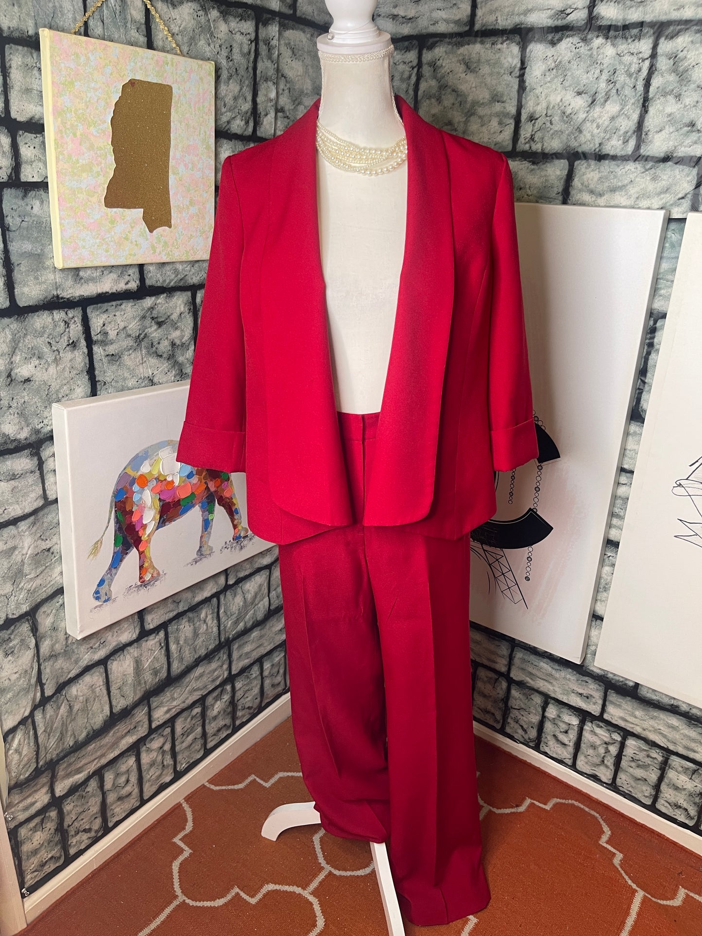 Kasper Red 2 piece Pants Suit Women sz 10