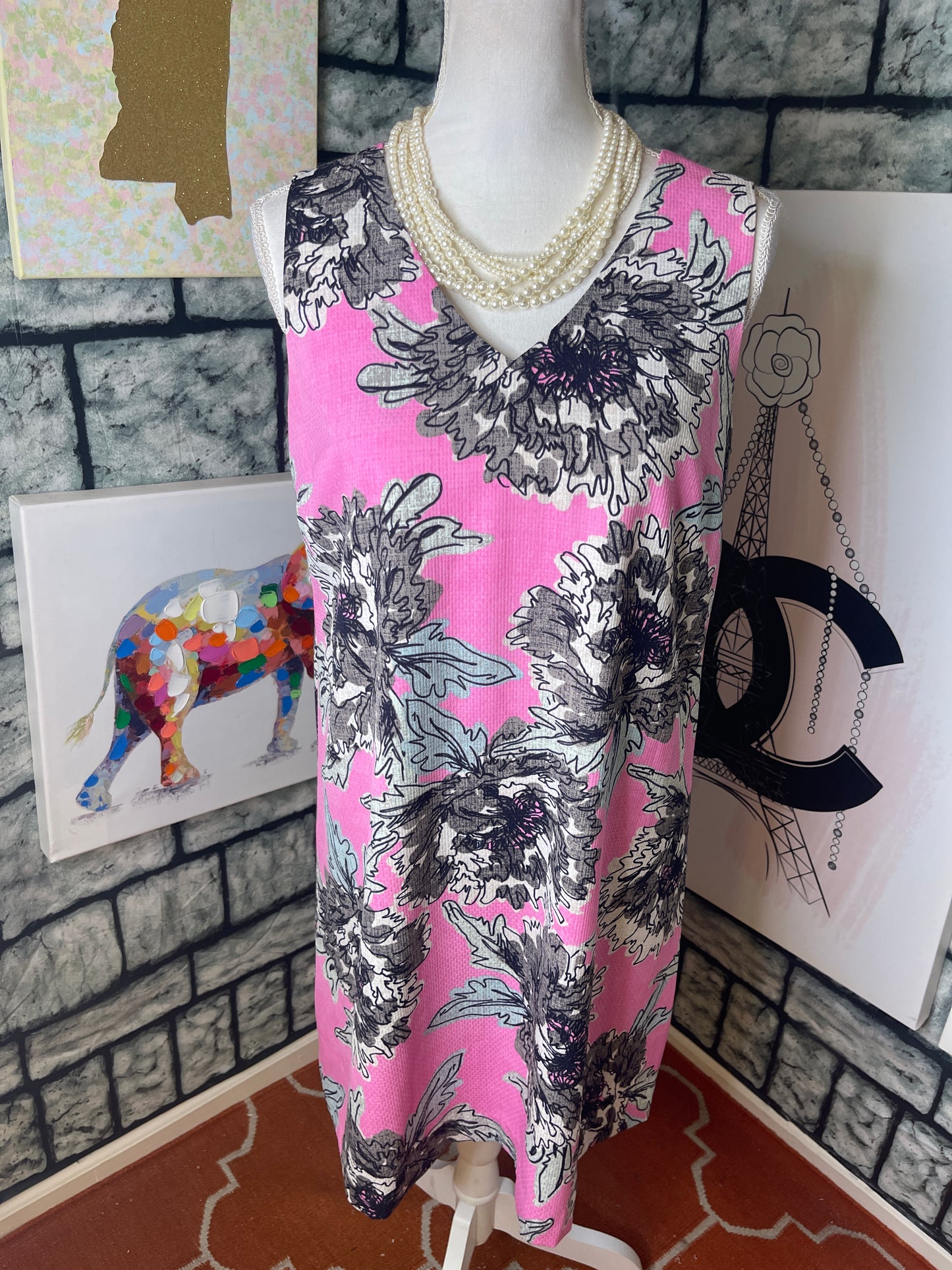 Nic + Zoe Pink Black and Gray Dress Women Sz Medium