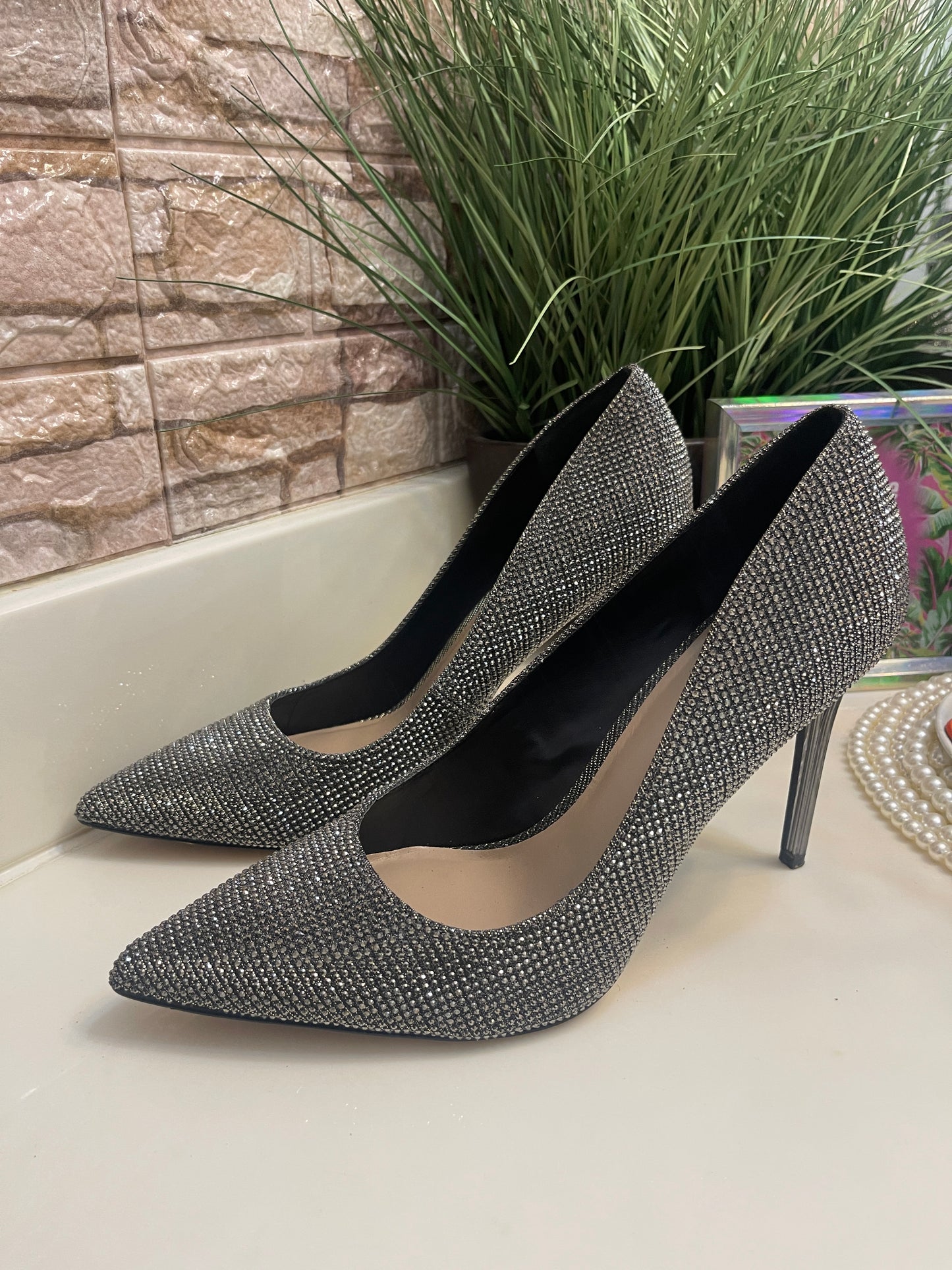 Mix No.6 Gray Rhinestone Heels Women sz 11