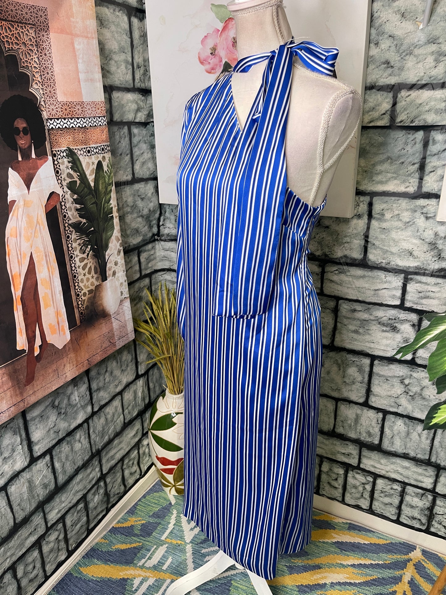 Banana Republic Blue White Dress Women sz 14