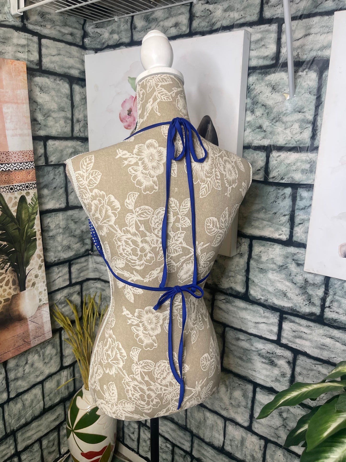 Blue Rhinestone Bra Top Women sz Large