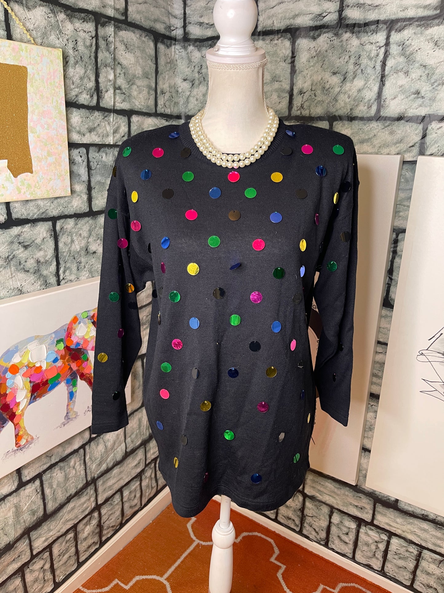 Outlander black colorful sweater Women sz Medium