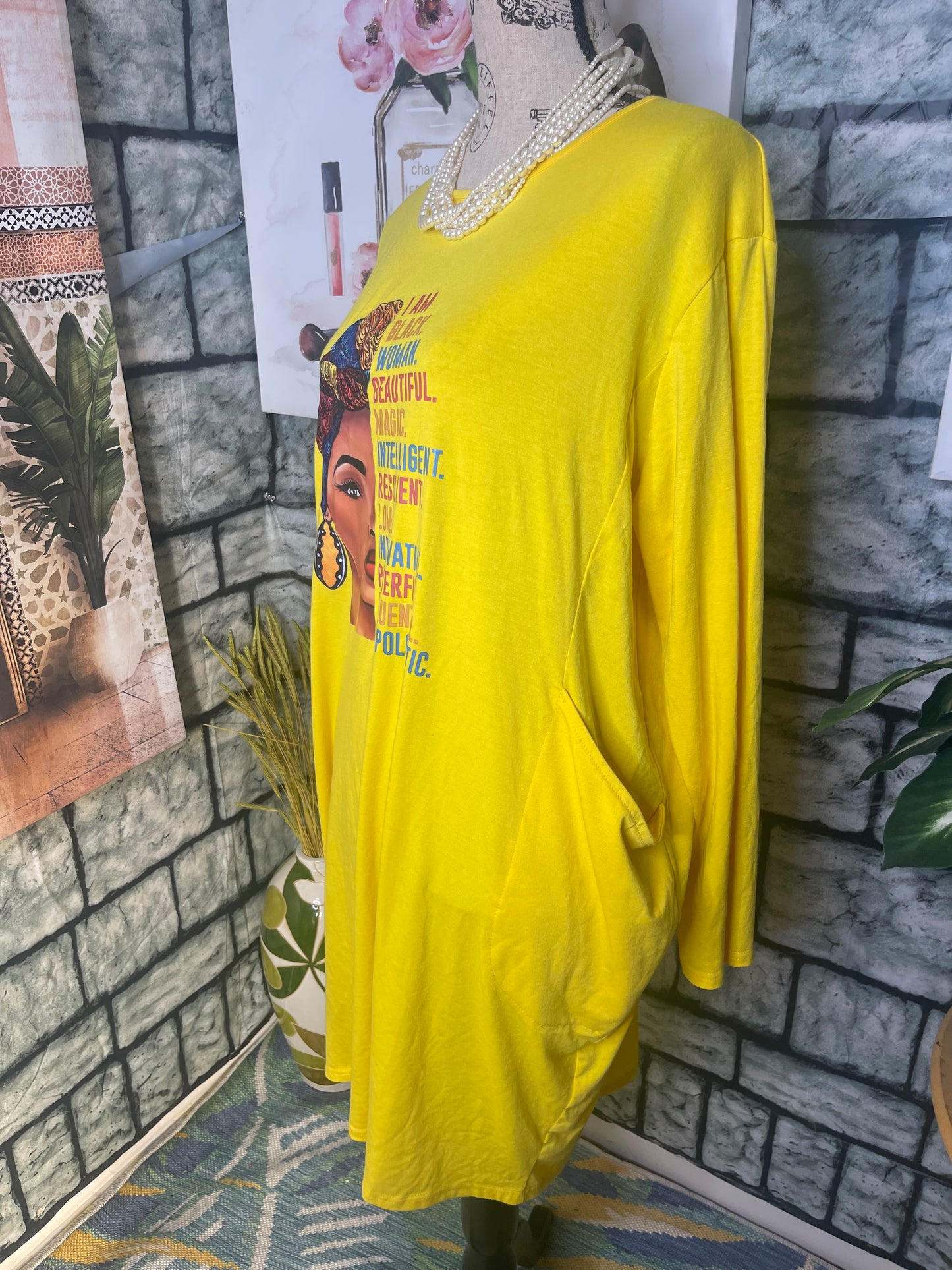 Yellow "Black Woman" Shirt Dress Women sz 2XL