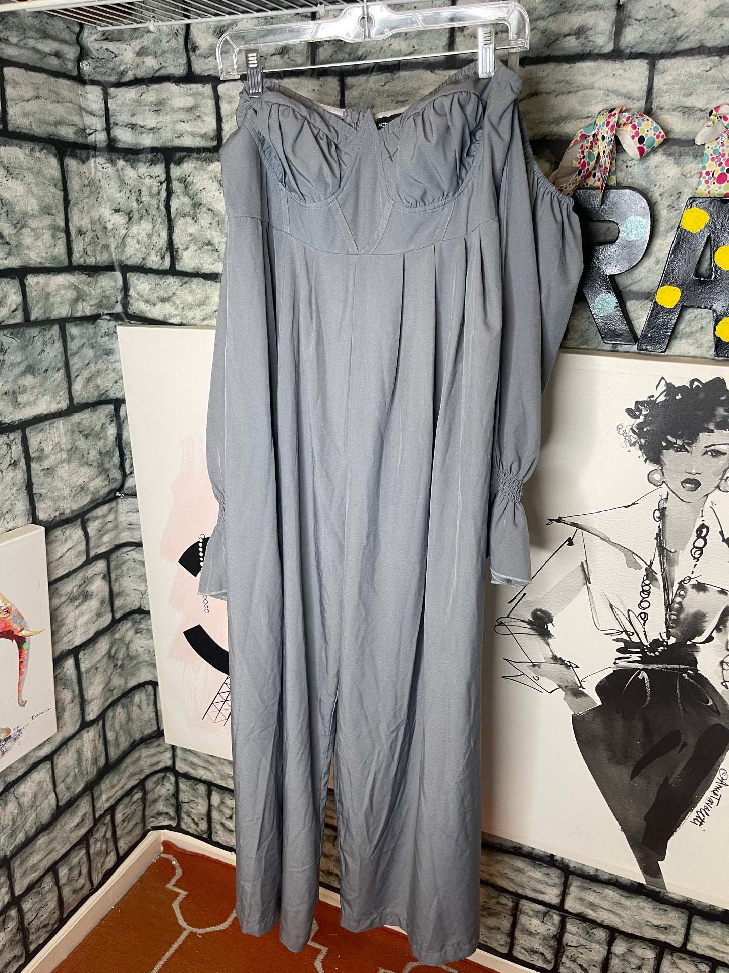 Pretty Little Thing Gray Jumpsuit Women sz 12