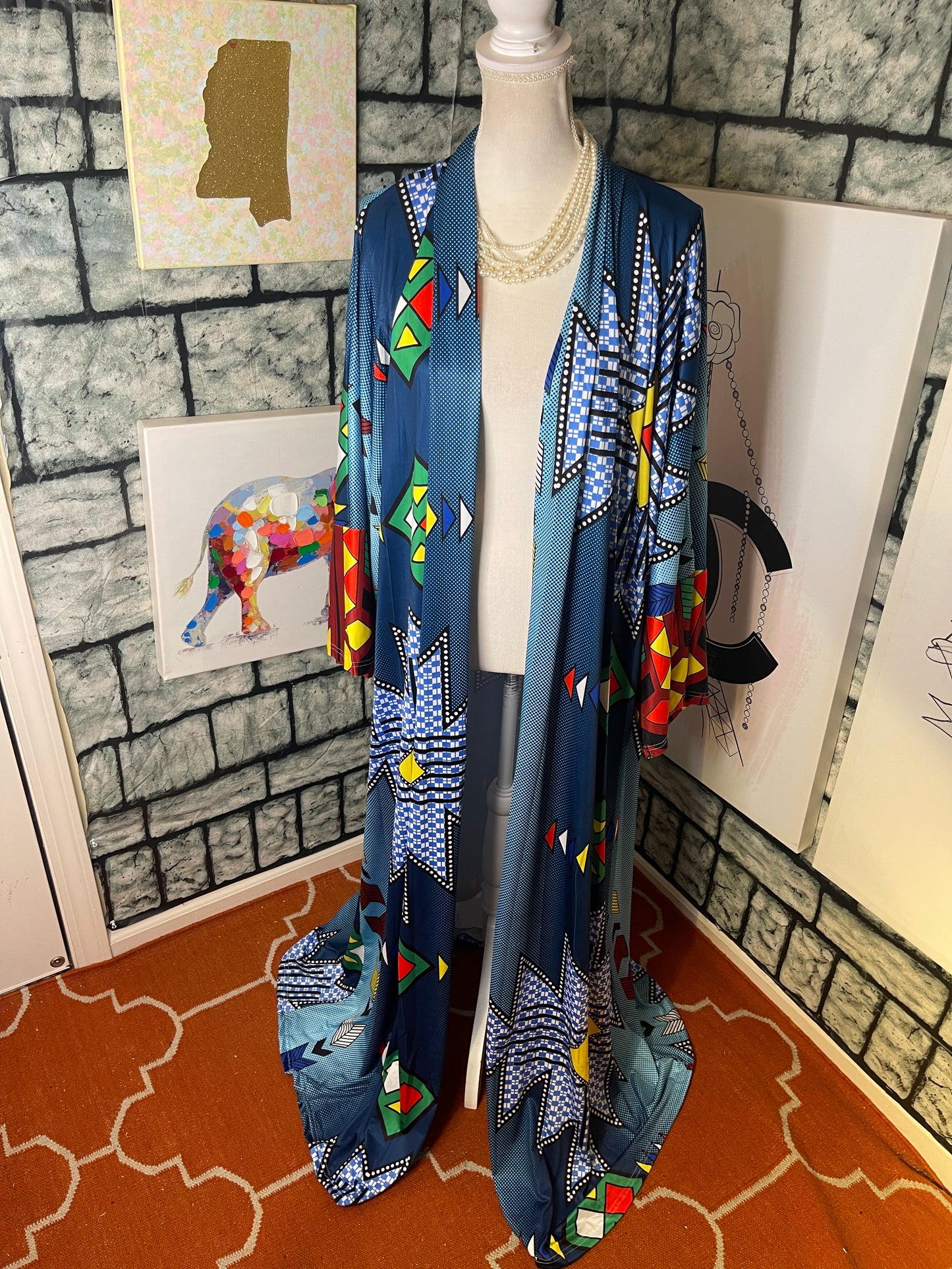 Blue Colorful Duster Cover Women sz 3XL