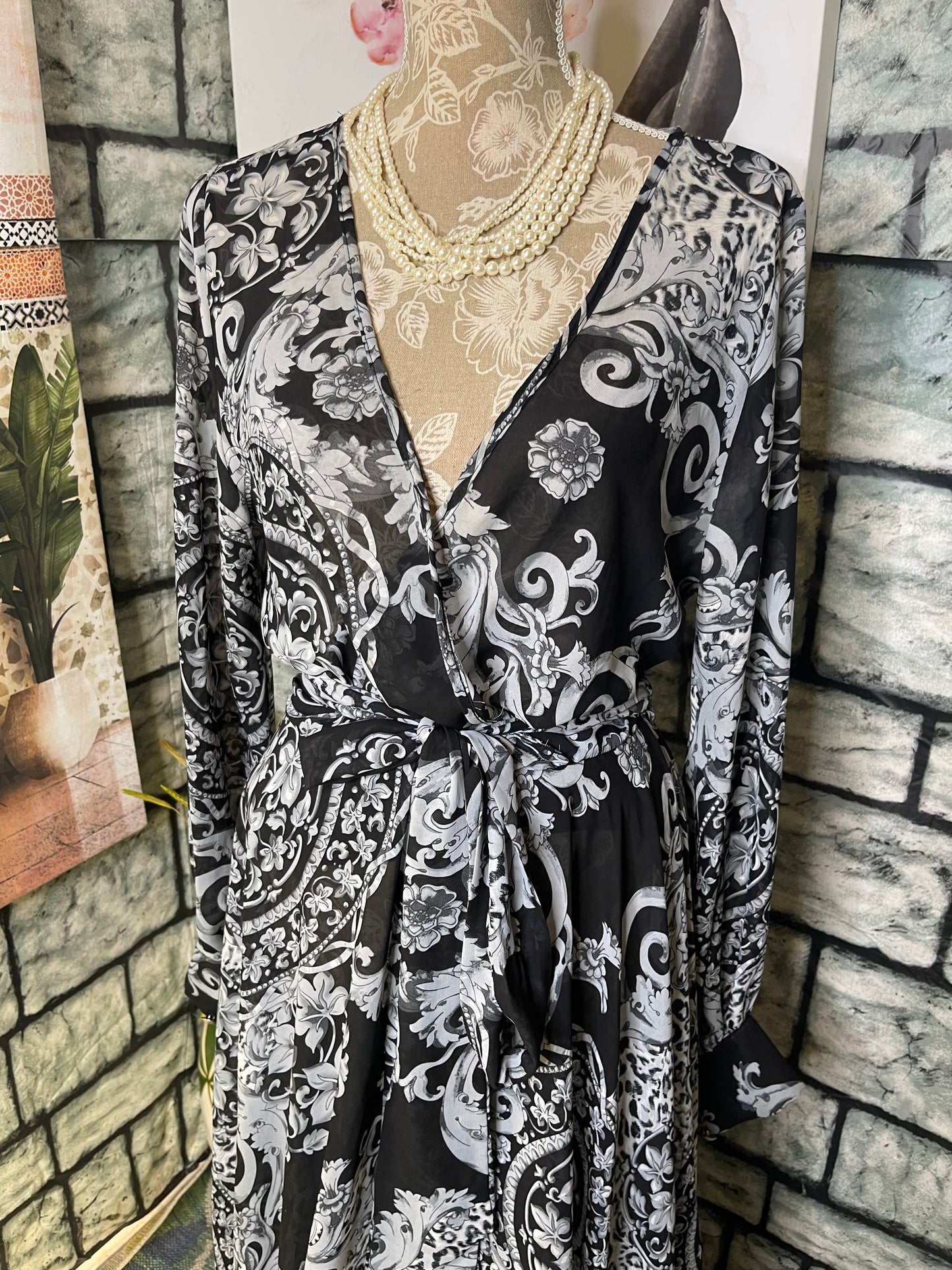 Sexy Diva Black Gray Print Dress Women sz Large