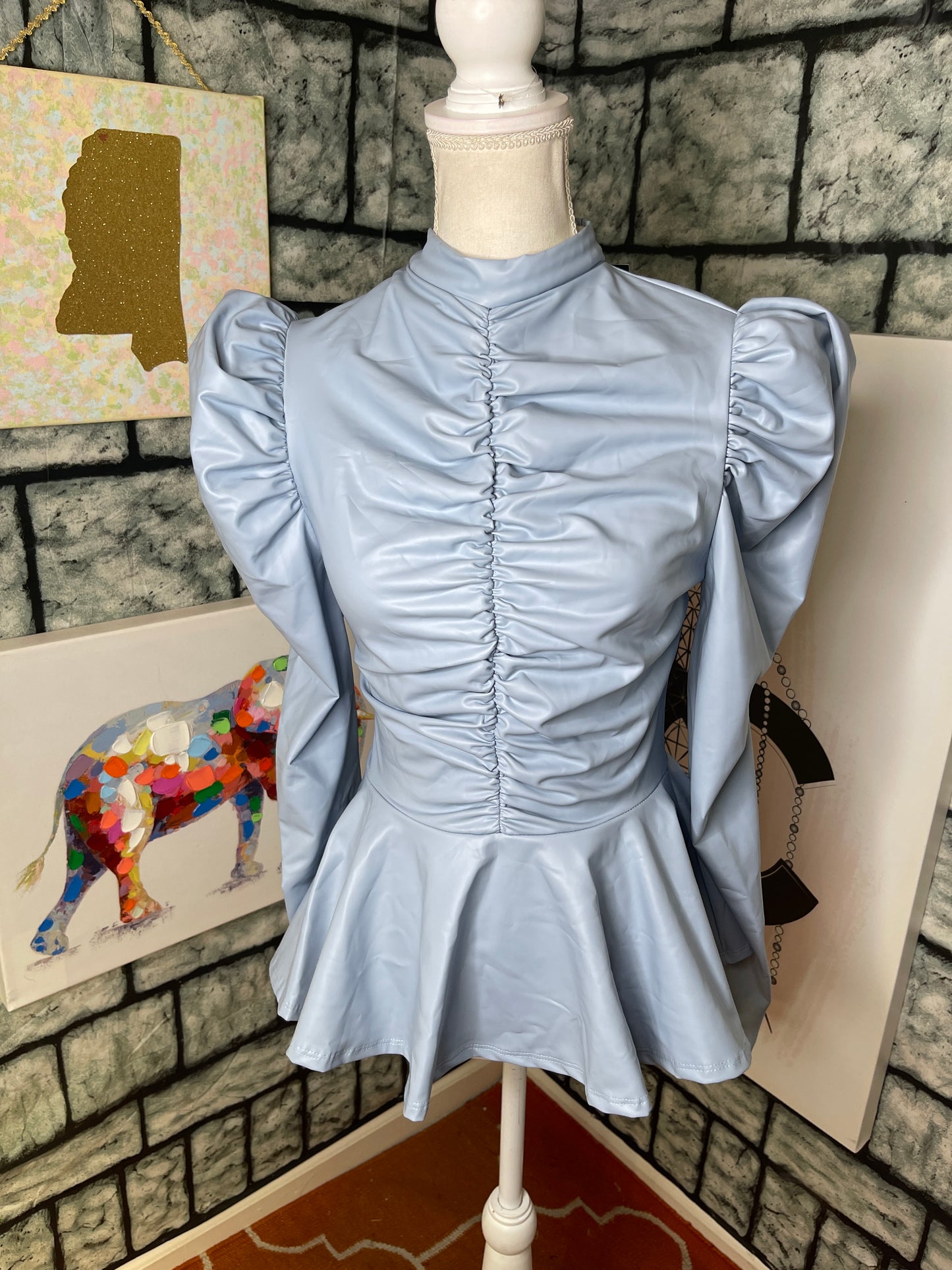 NEW Fashion Nova Blue Puffy Blouse Women sz Large