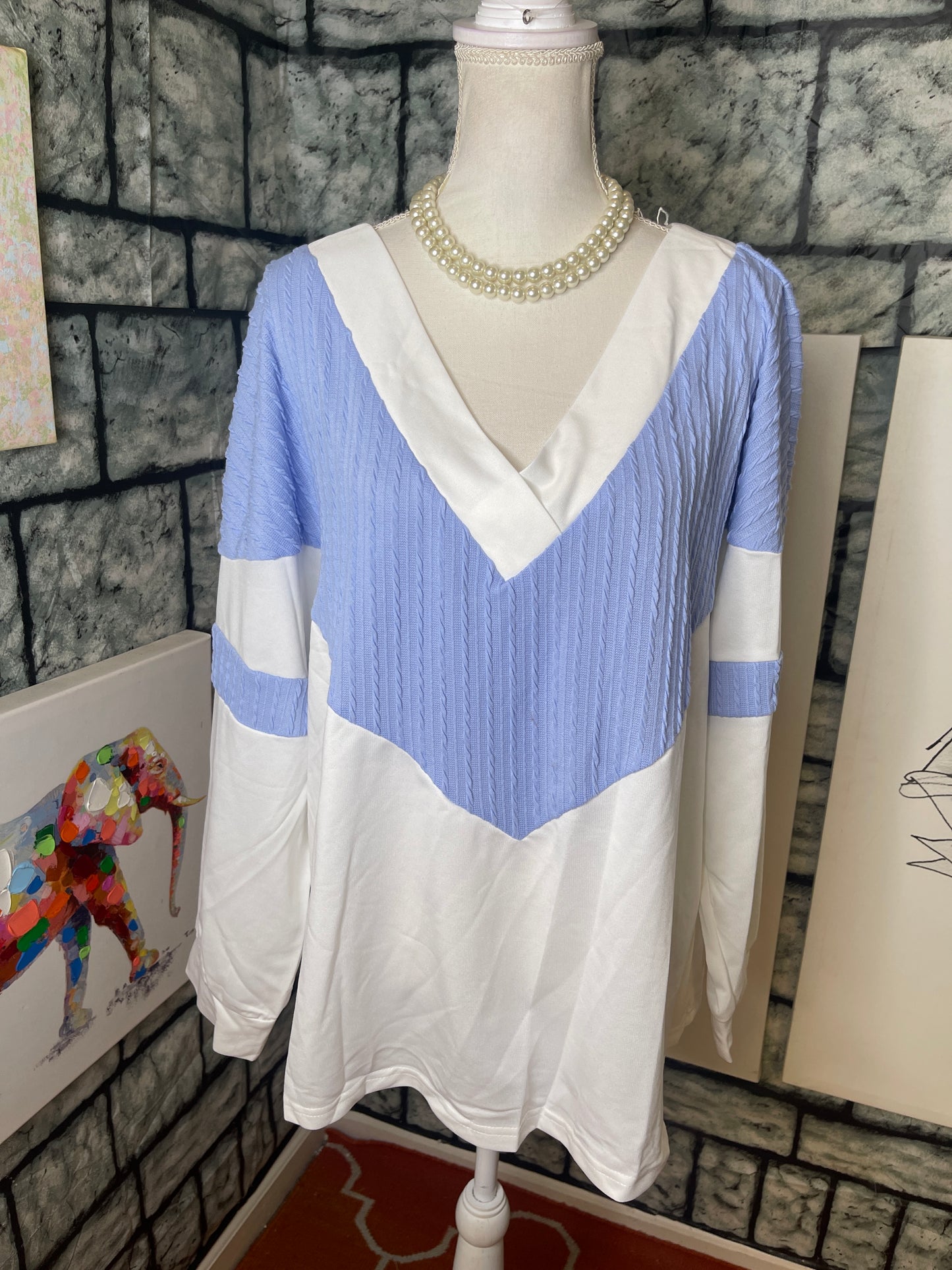 Shein Blue White Blouse Women sz 2XL