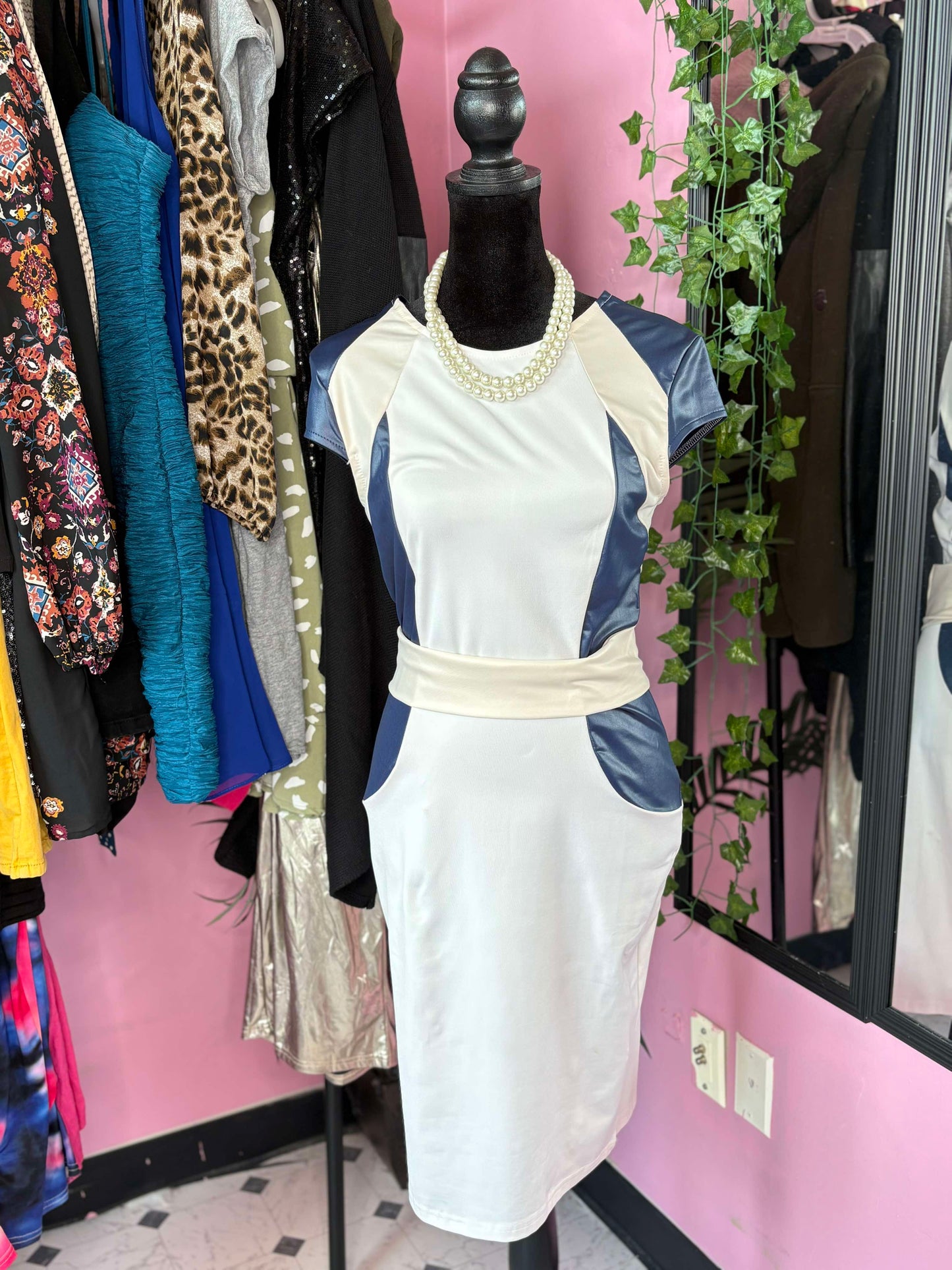 Blue Beige Dress Women sz Small