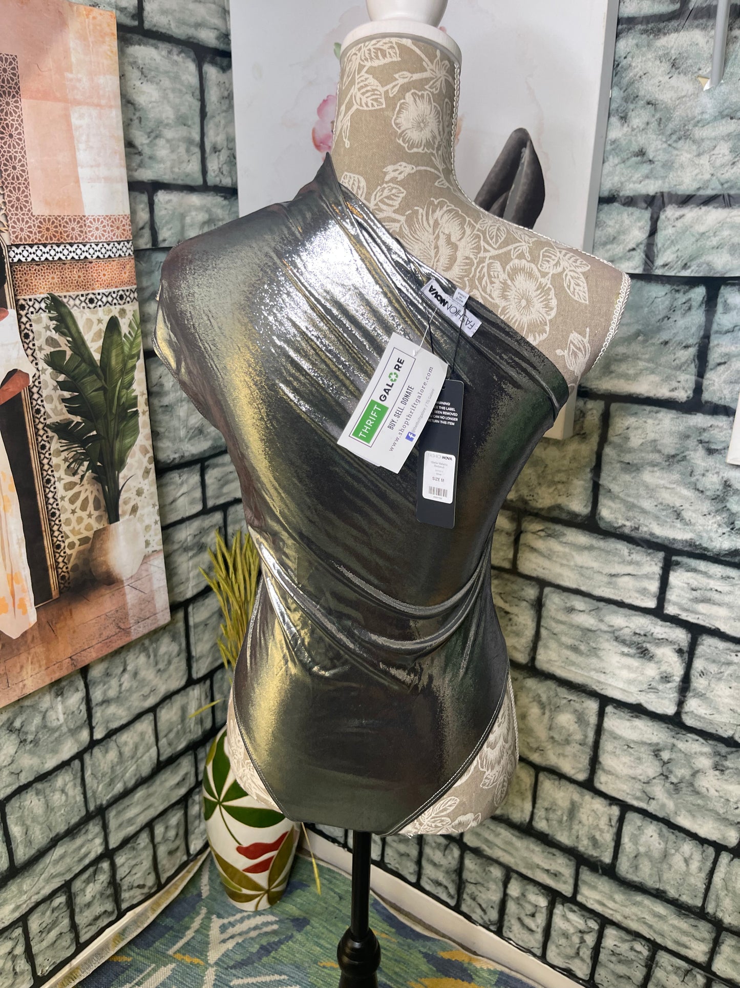 NEW Fashion Nova Silver Bodysuit Top Women sz Medium