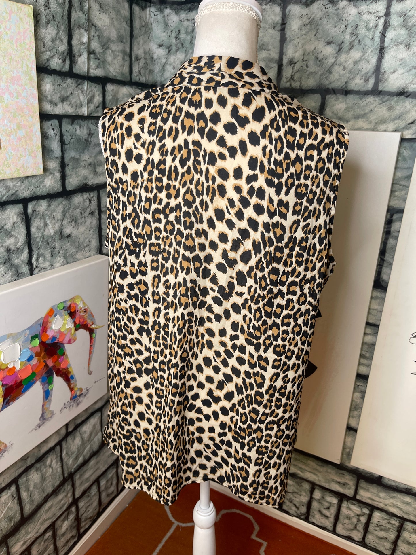 Roz & Ali brown animal print blouse women sz 1XL