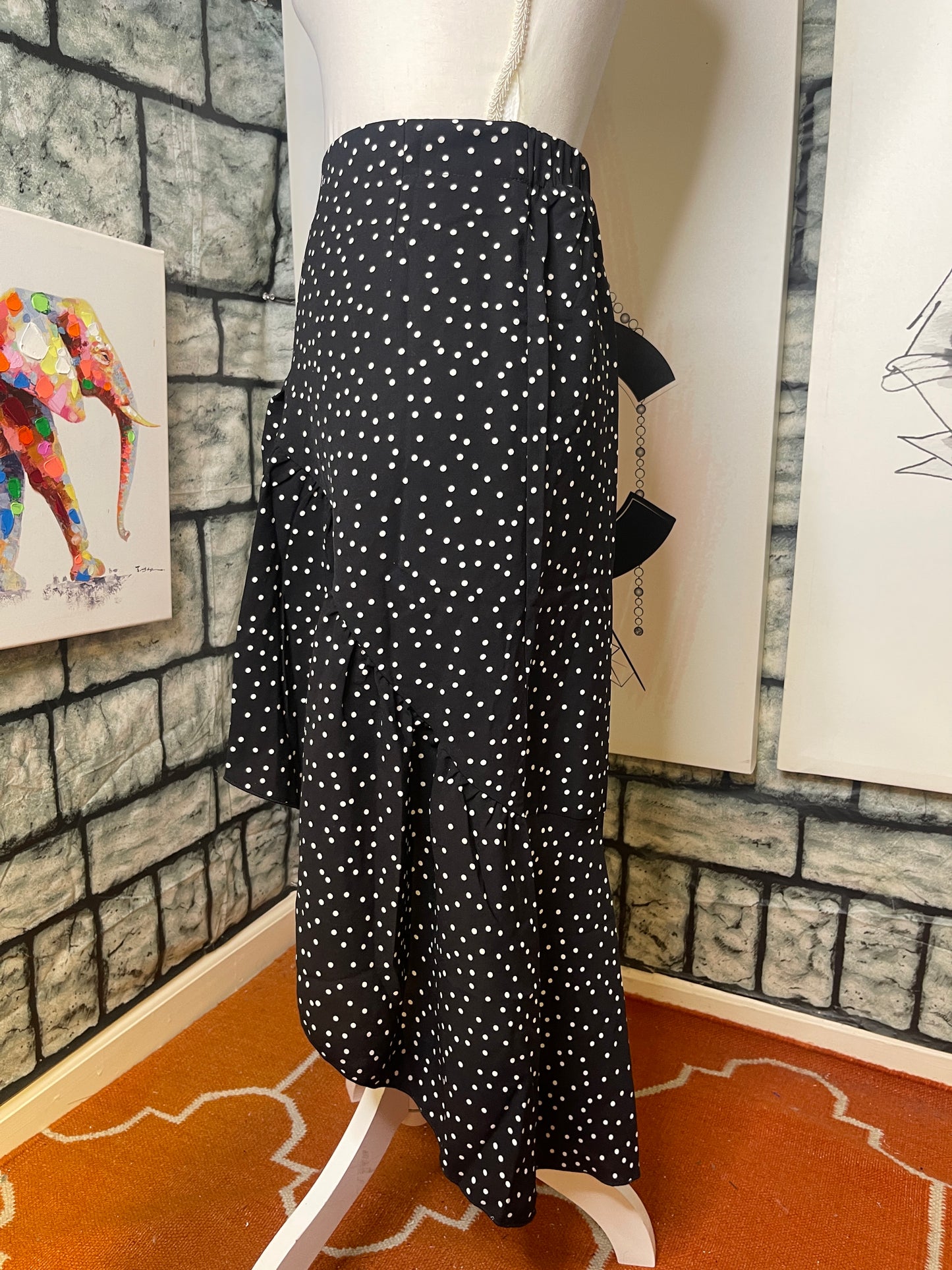 Black white polka dot skirt women sz small