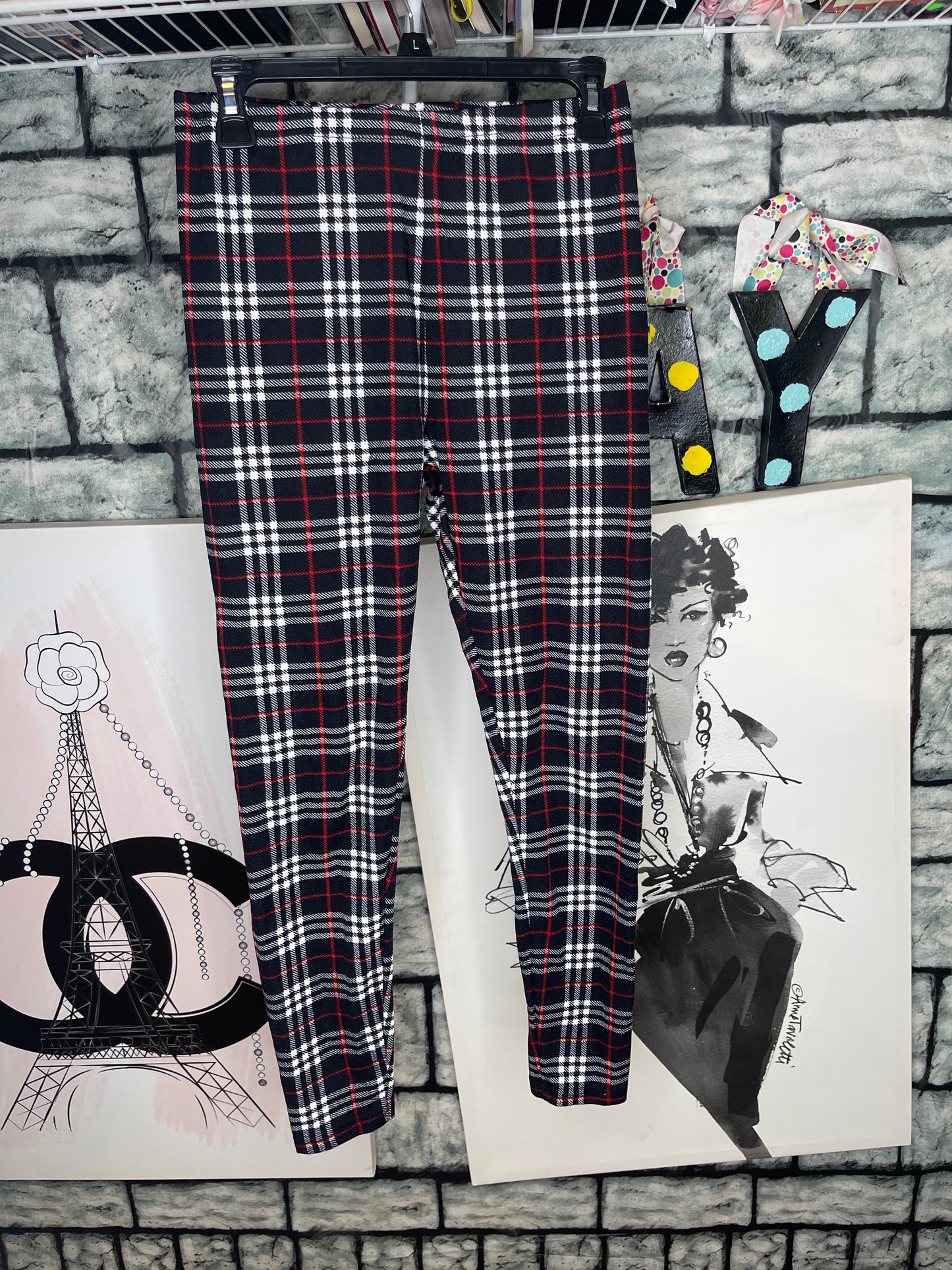 Shein black white red tights women sz medium