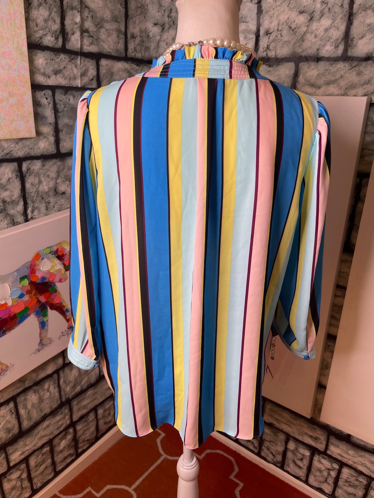 Worthington Blue Pink Colorful Blouse Women sz Large