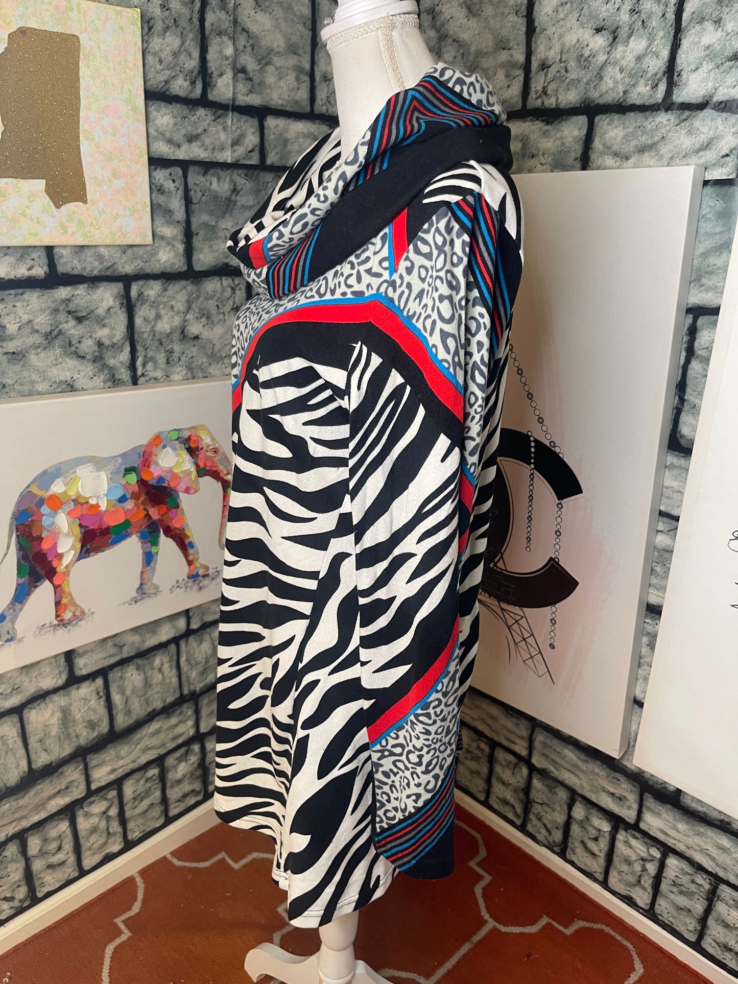 Shana K Black Red White Animal Print Shirt Dress Women sz Large