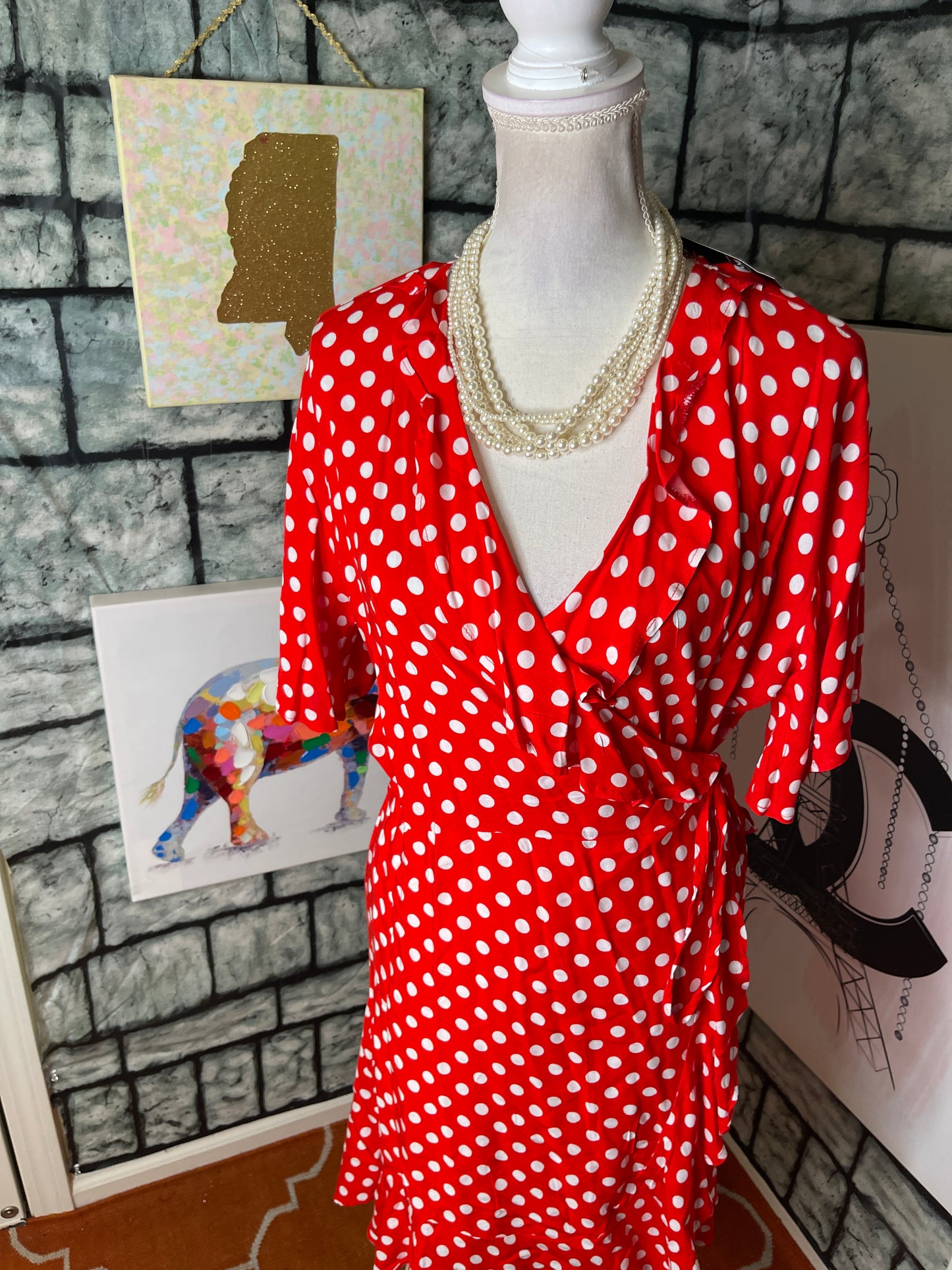 NEW Audrey Lane Red White Wrap Dress Women sz XL