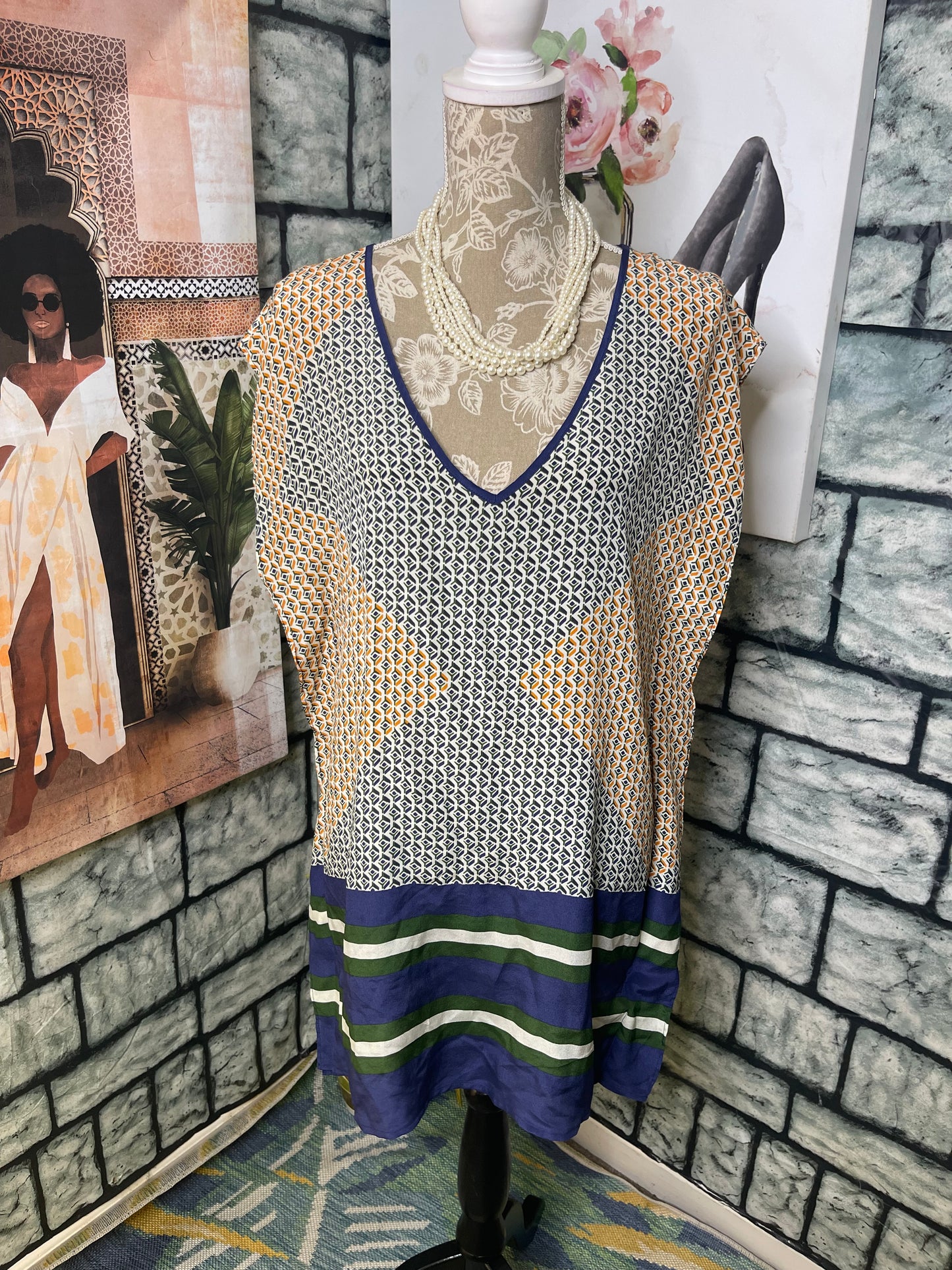 J Crew Orange Green Dress Women sz XS