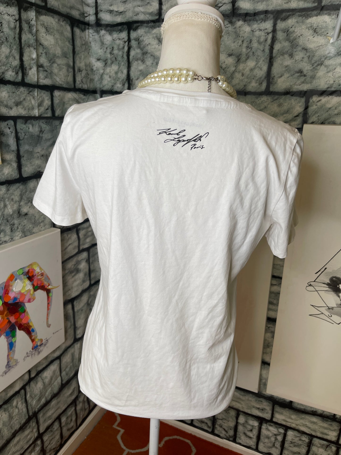 Karl Lagerfeld white graphic shirt women sz small