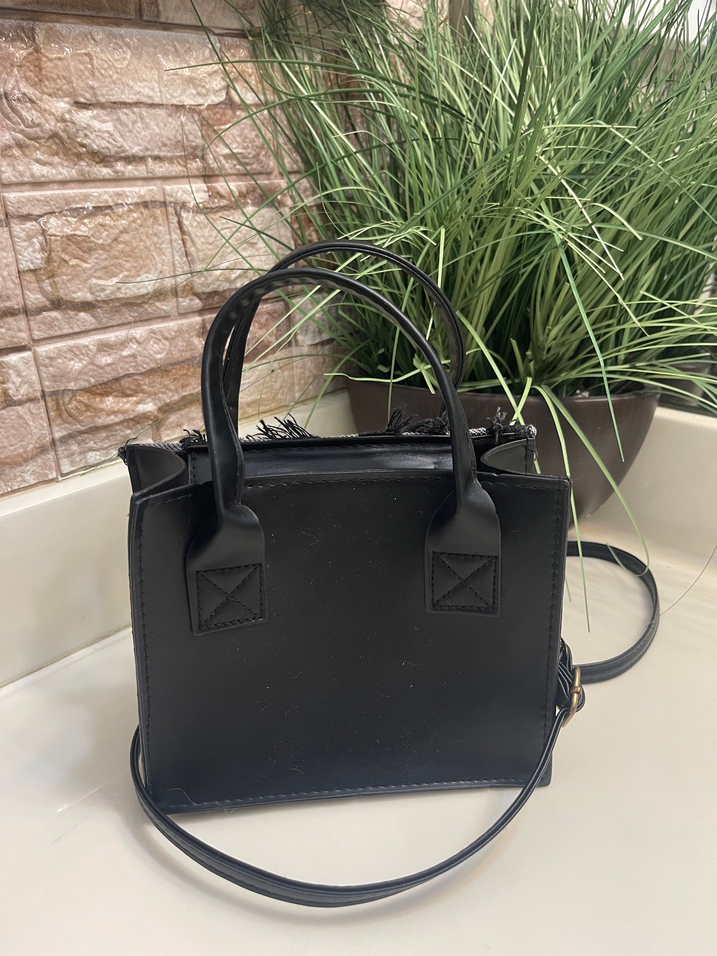 NEW Black Gray Square Handbag