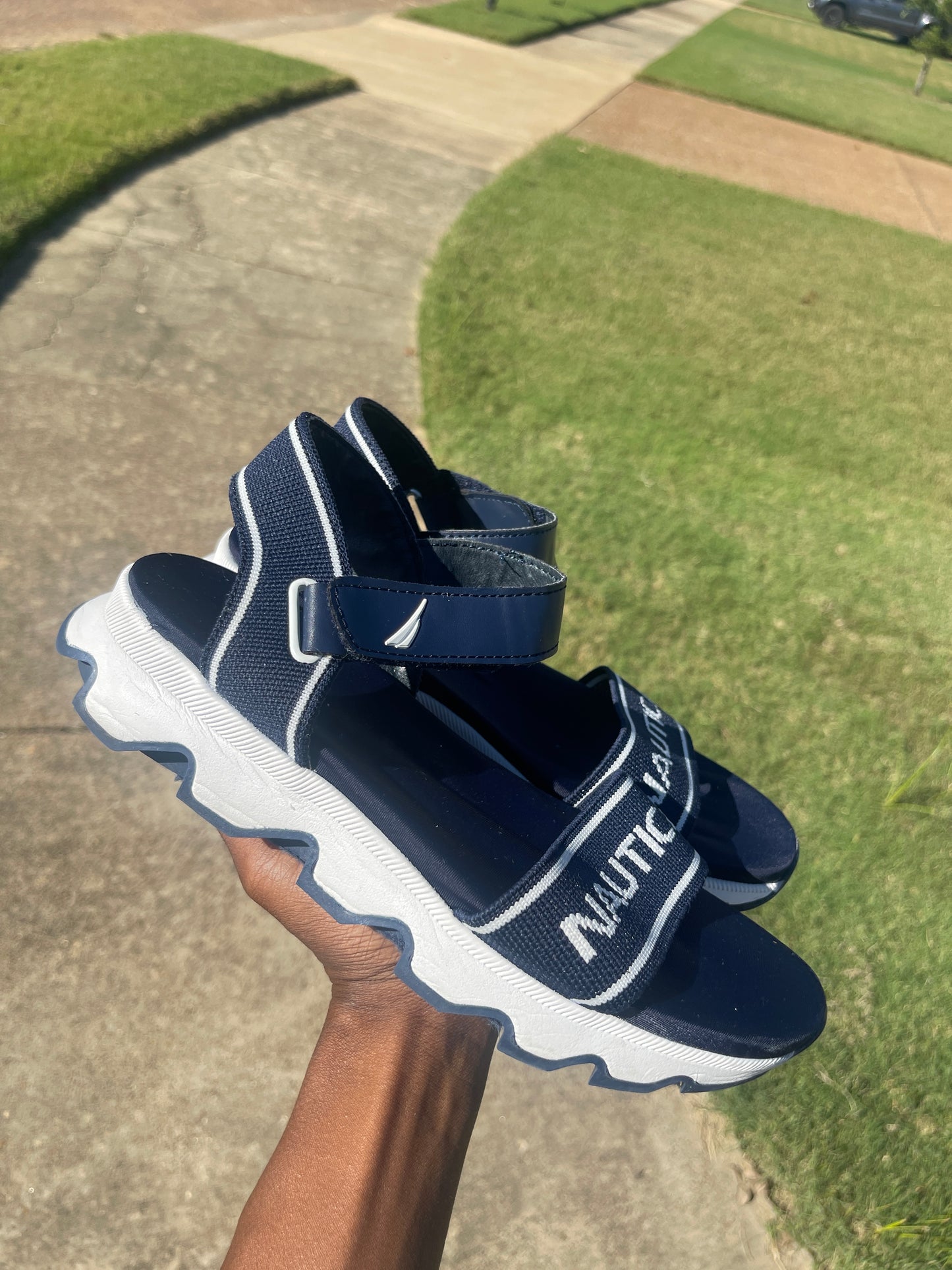 Nautica Blue White Sandals Women sz 10