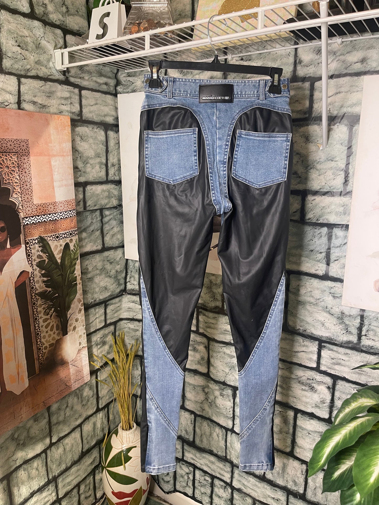 Maniere De Voir Blue Black Denim Jeans Women sz 4