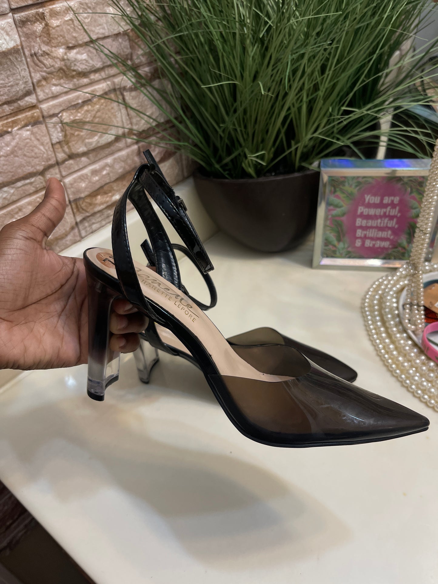 Nanette Black Clear Heels Women sz 7.5