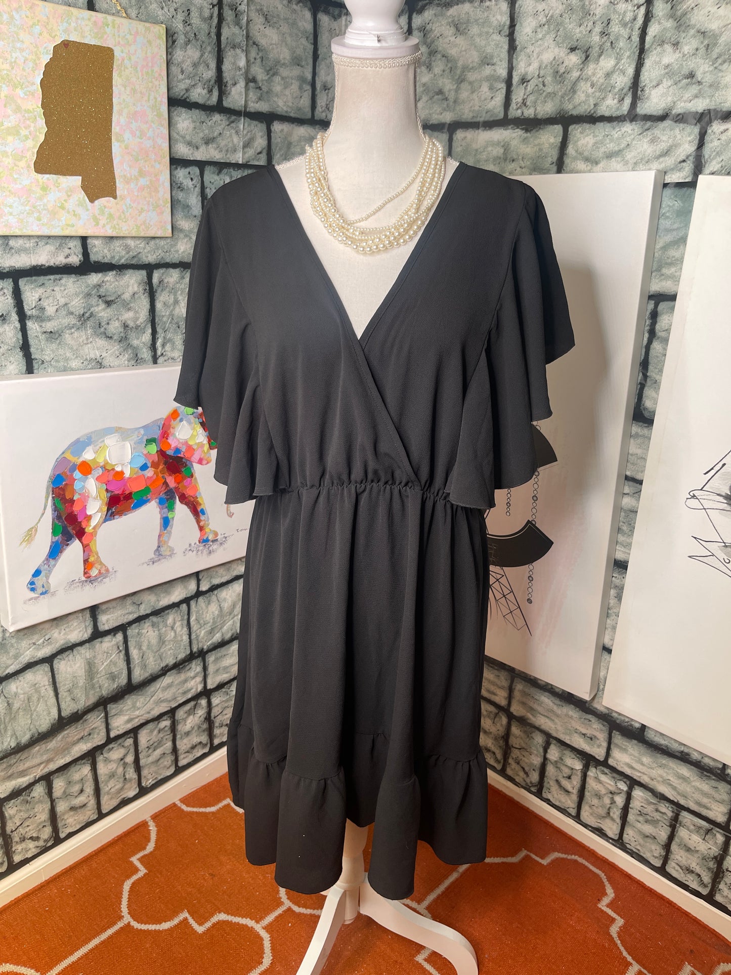 Shein Black Ruffle Dress Women sz 2XL