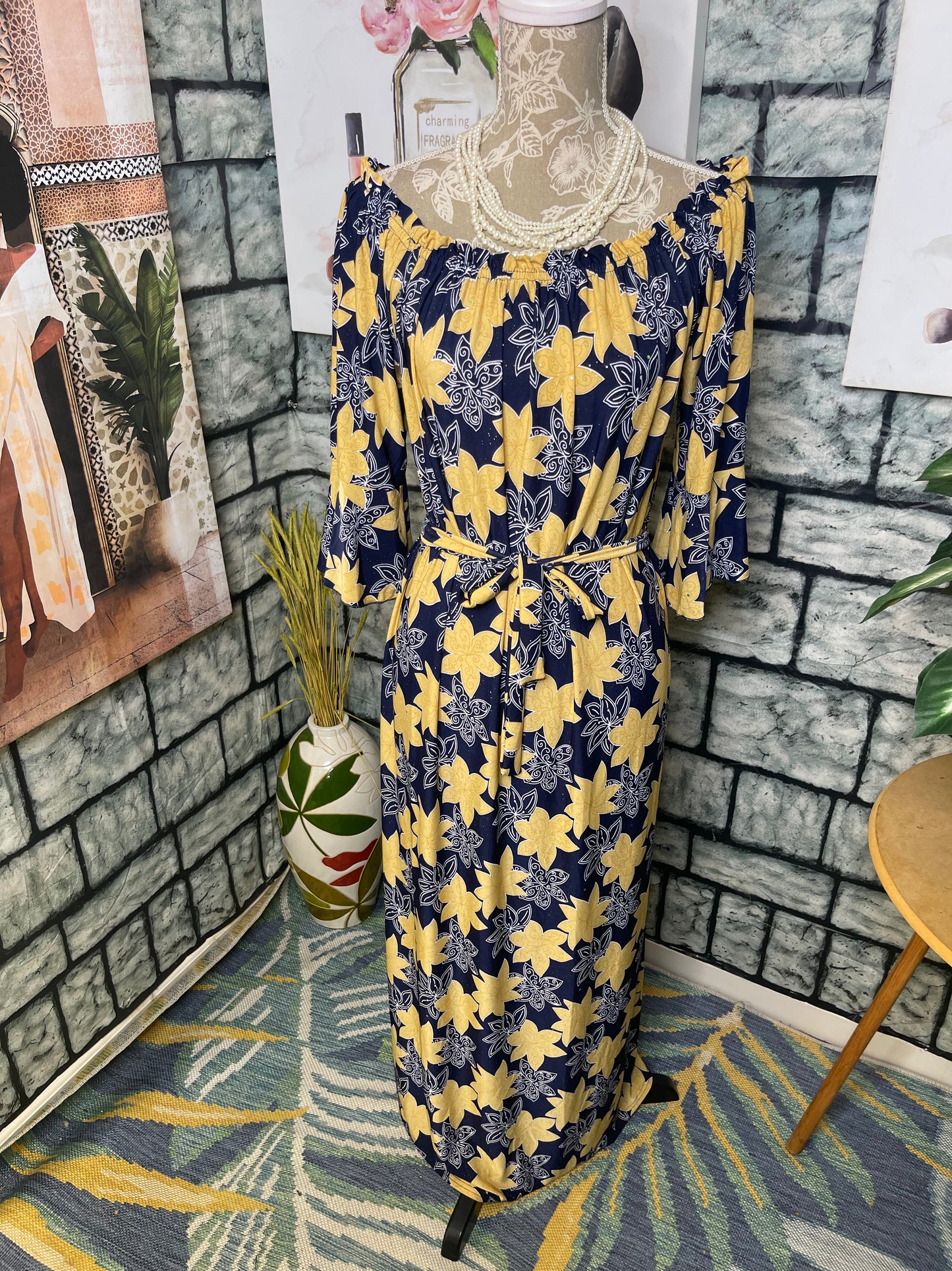 NEW Seven Island Blue Yellow Dress Women sz Medium