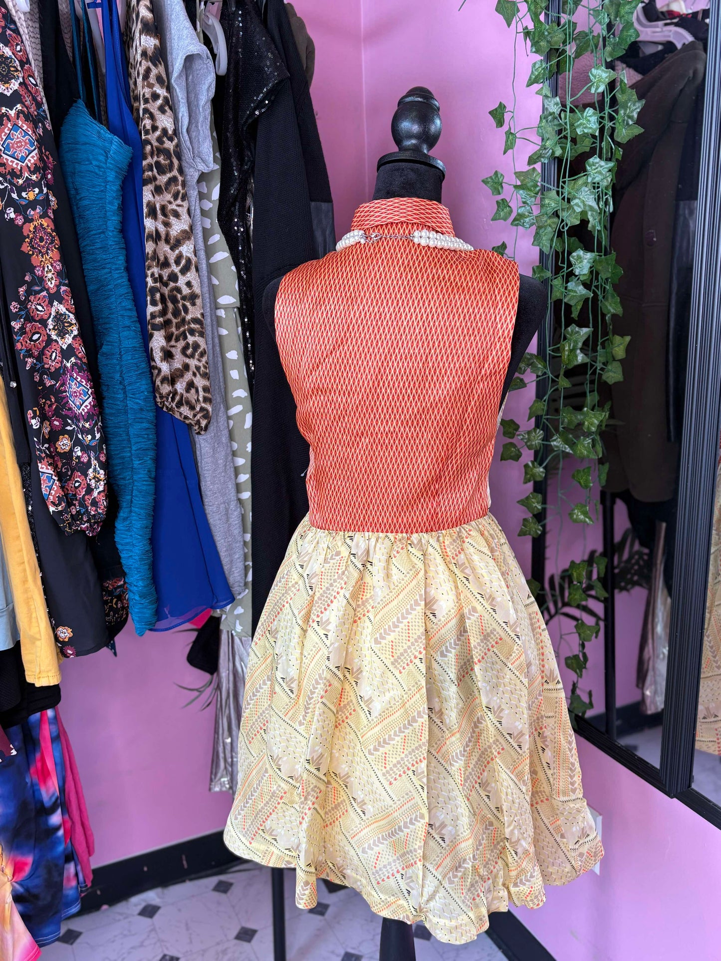 Nahm Yellow Orange Dress Women sz Small