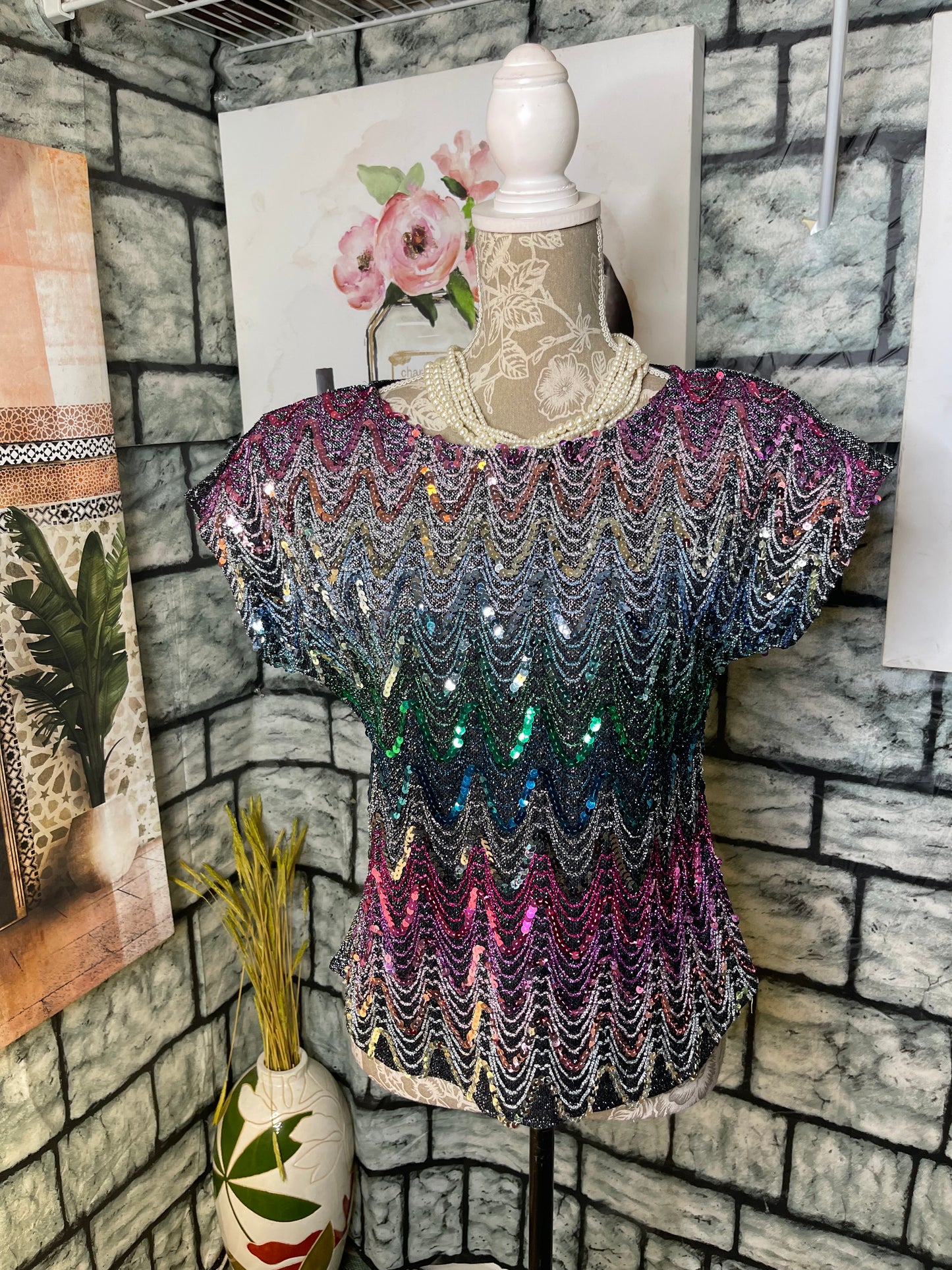 Joanna Sequin Top Women ssz Medium