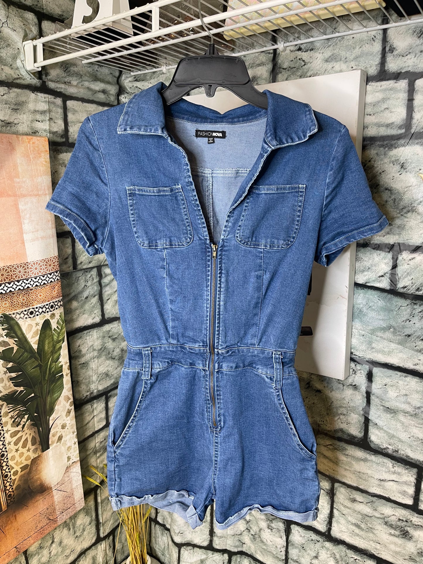 Fashion Nova Blue Denim Romper Women sz Small