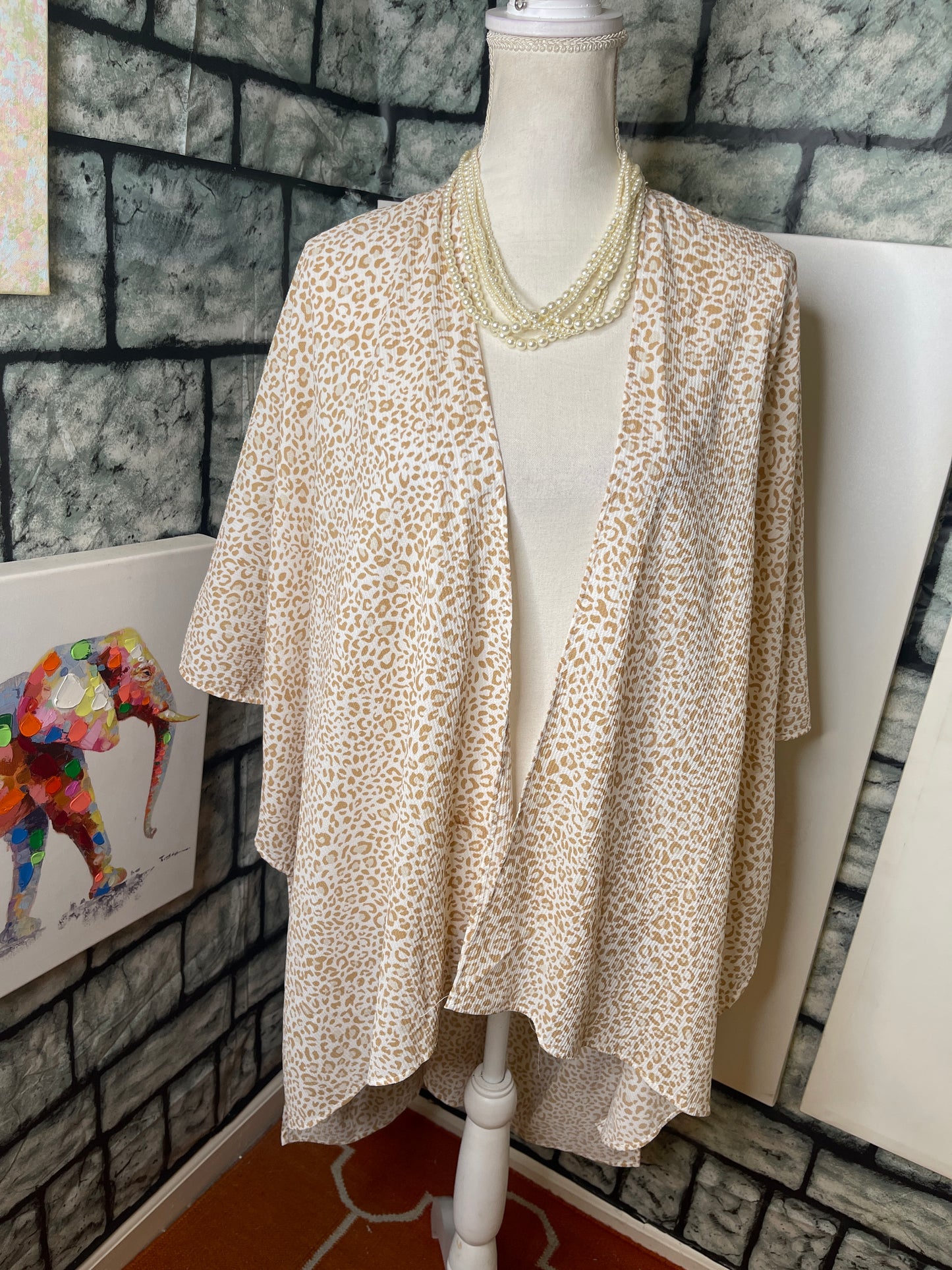 Tan White Animal Print Cover Women sz One Size