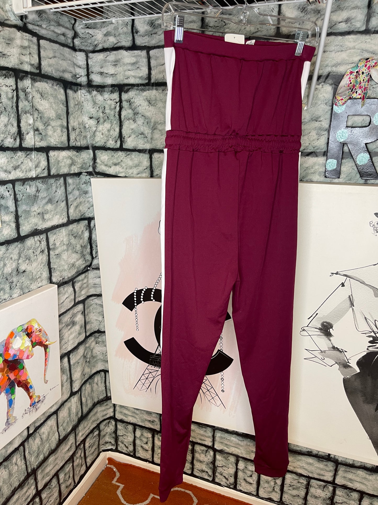 NEW Capella Burgundy White Jumpsuit Women sz Medium