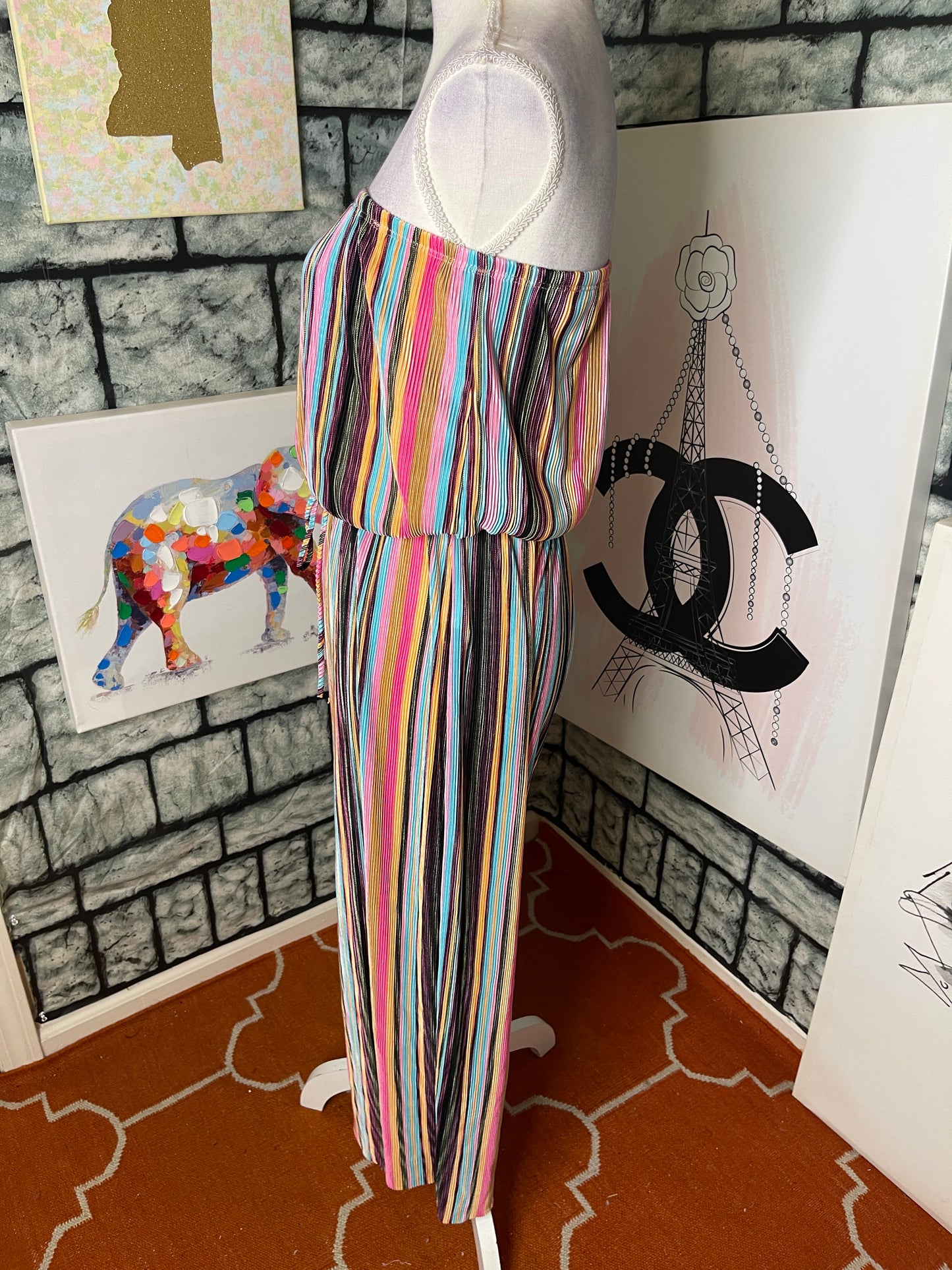 NEW Blue Blush Colorful Pink Tan Jumpsuit Women sz Medium