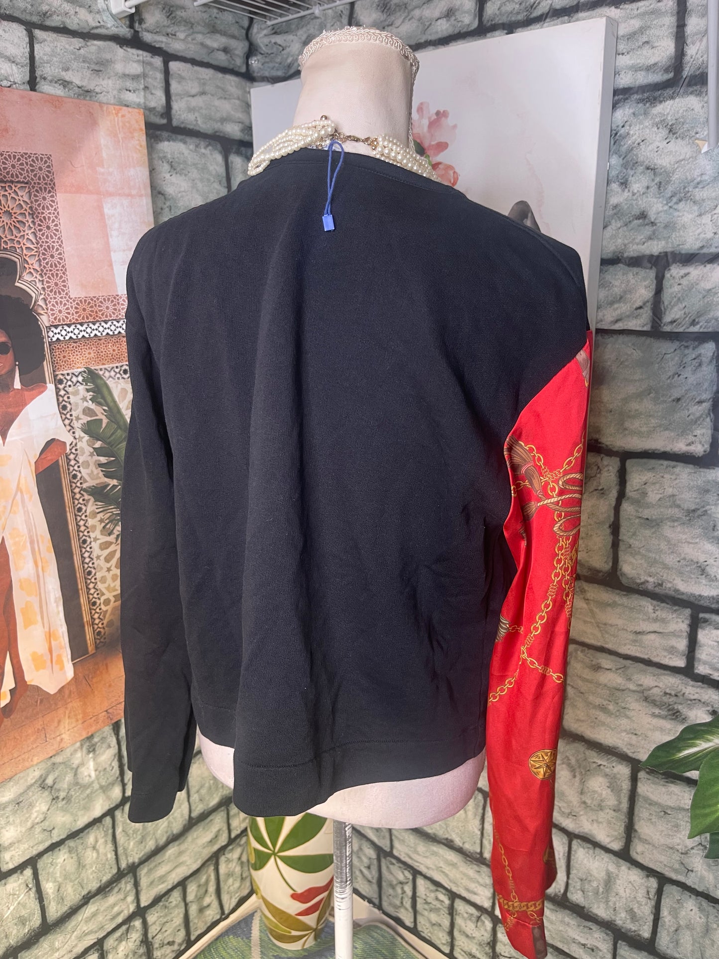 Zara Black Red Green Print Blouse Women sz Medium
