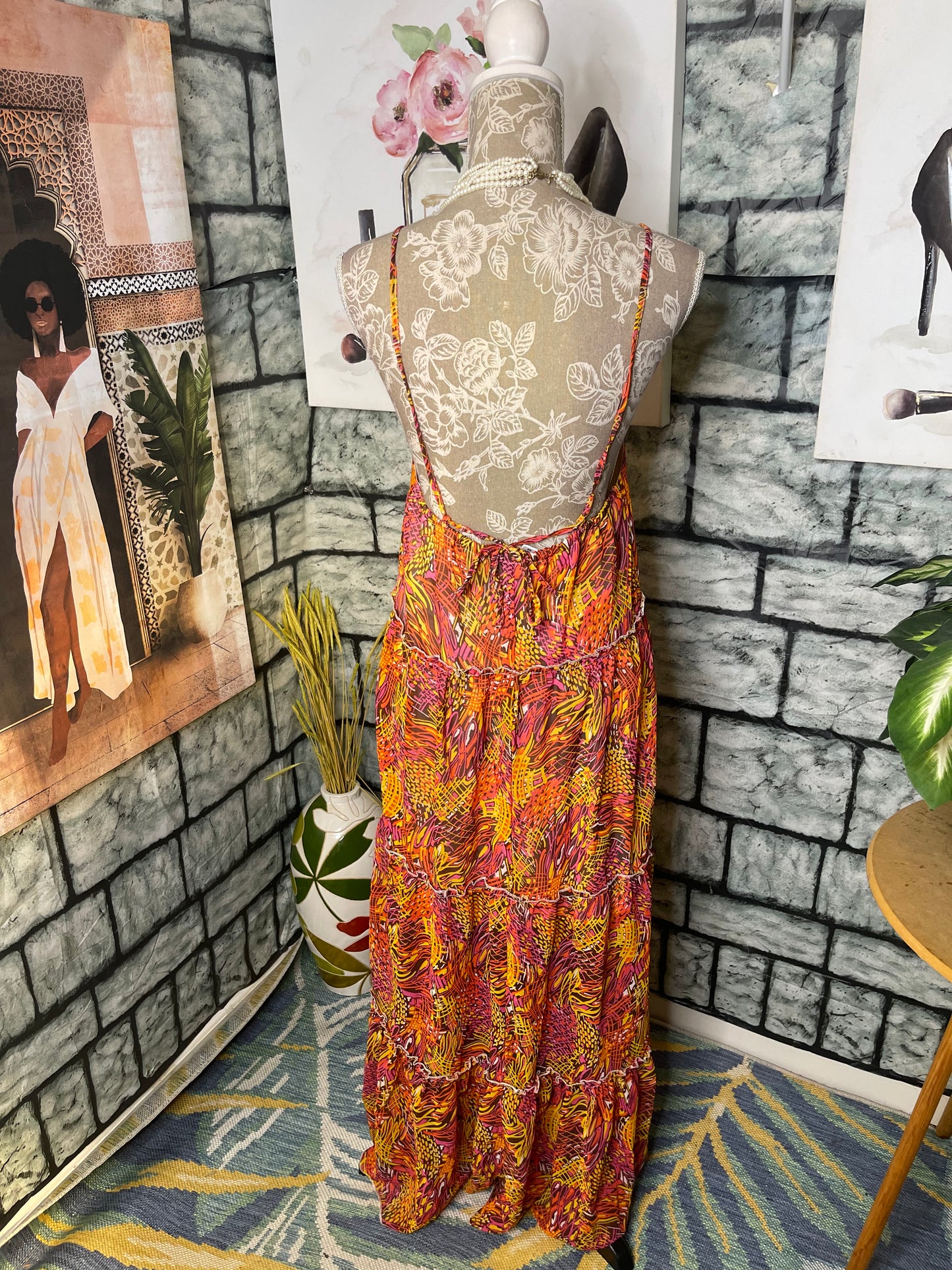 It's Orange Print Dress Women sz Medium