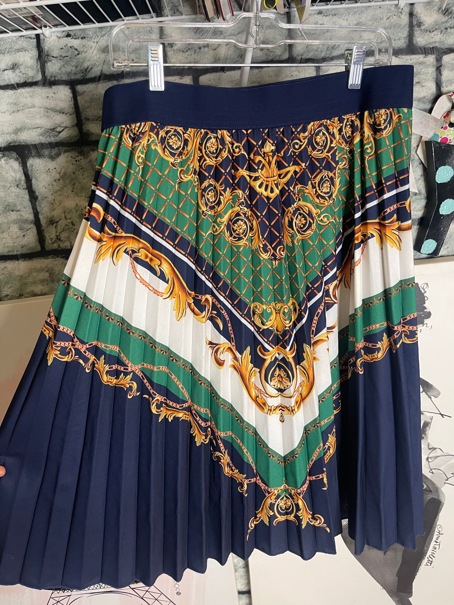 Andi James blue green print skirt women sz xL